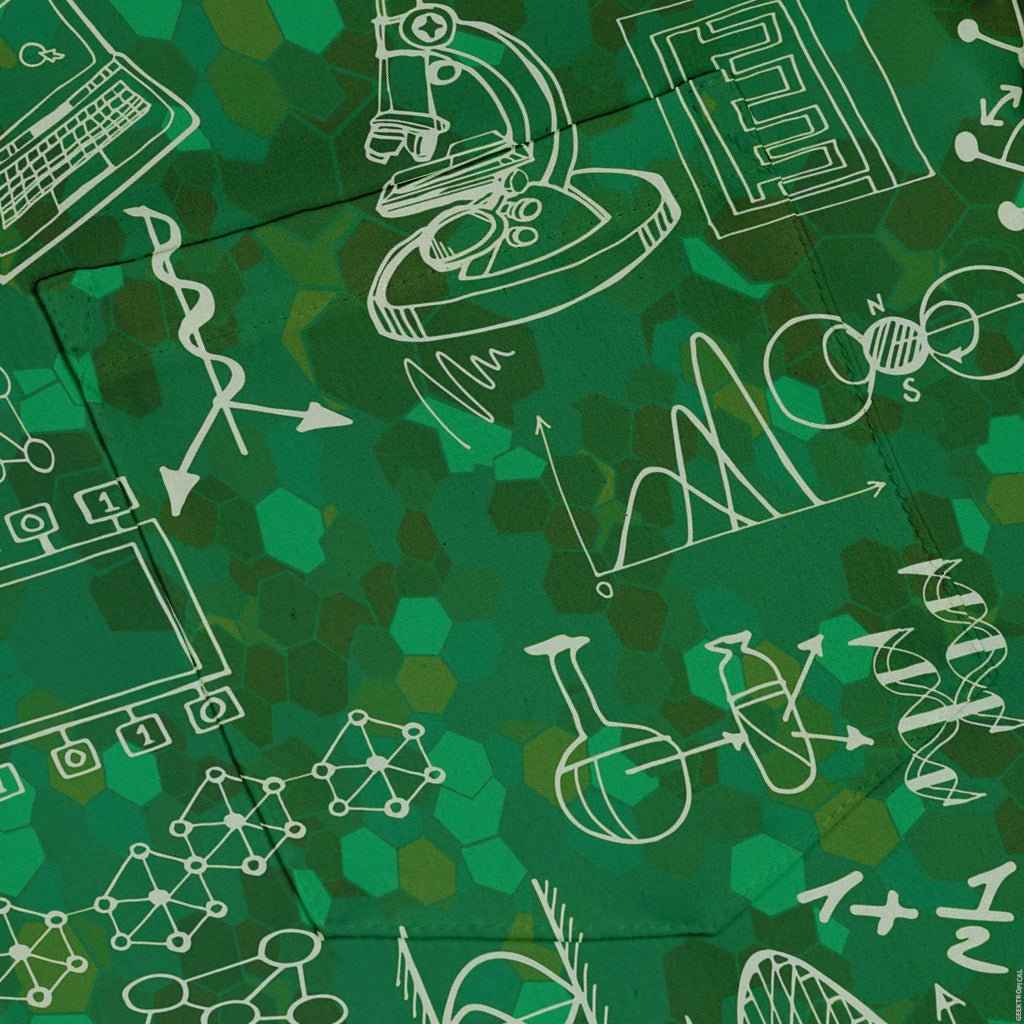 Mad Science Lab Green Button Up Shirt - adult sizing - Maximalist Patterns - science print