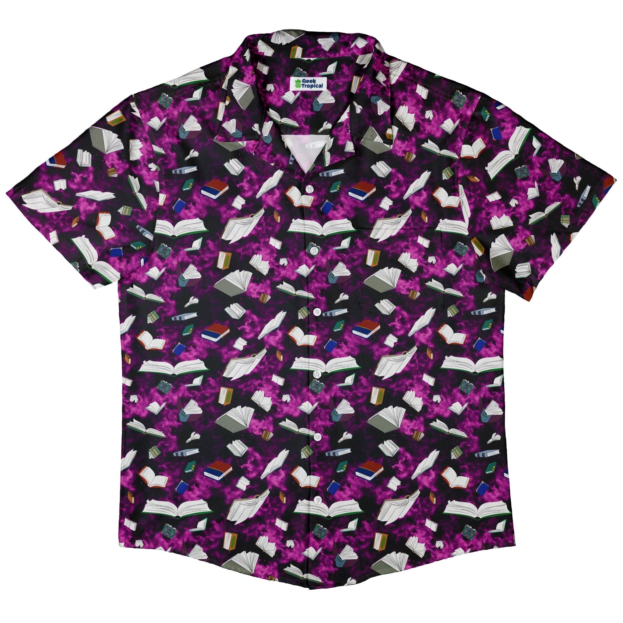 Magical Books Purple Button Up Shirt - adult sizing - Book Prints - Designs by Nathan