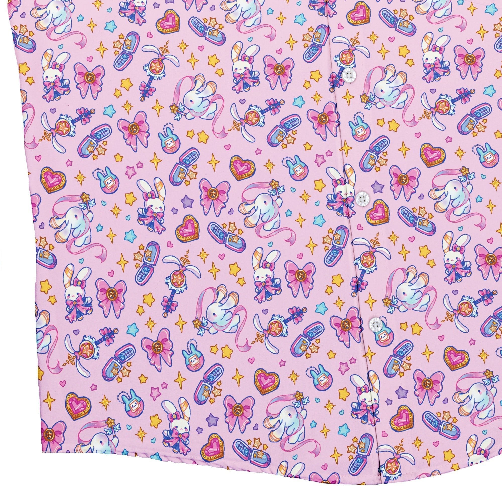 Magical Bunny Evolution Pink Button Up Shirt Geek Nerd adult sizing animal patterns anime