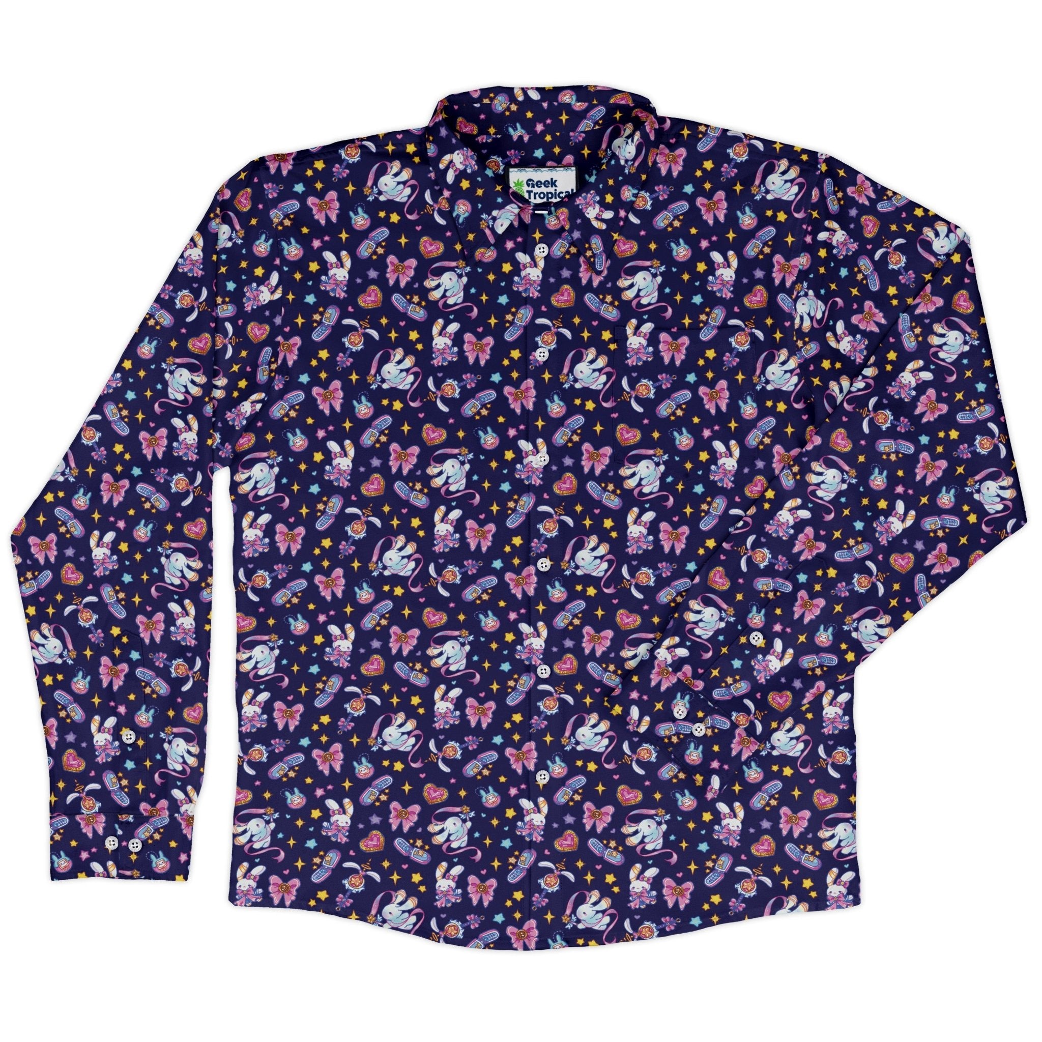 Magical Bunny Evolution Night Long Sleeve Button Up Shirt Geek Nerd adult sizing animal patterns anime
