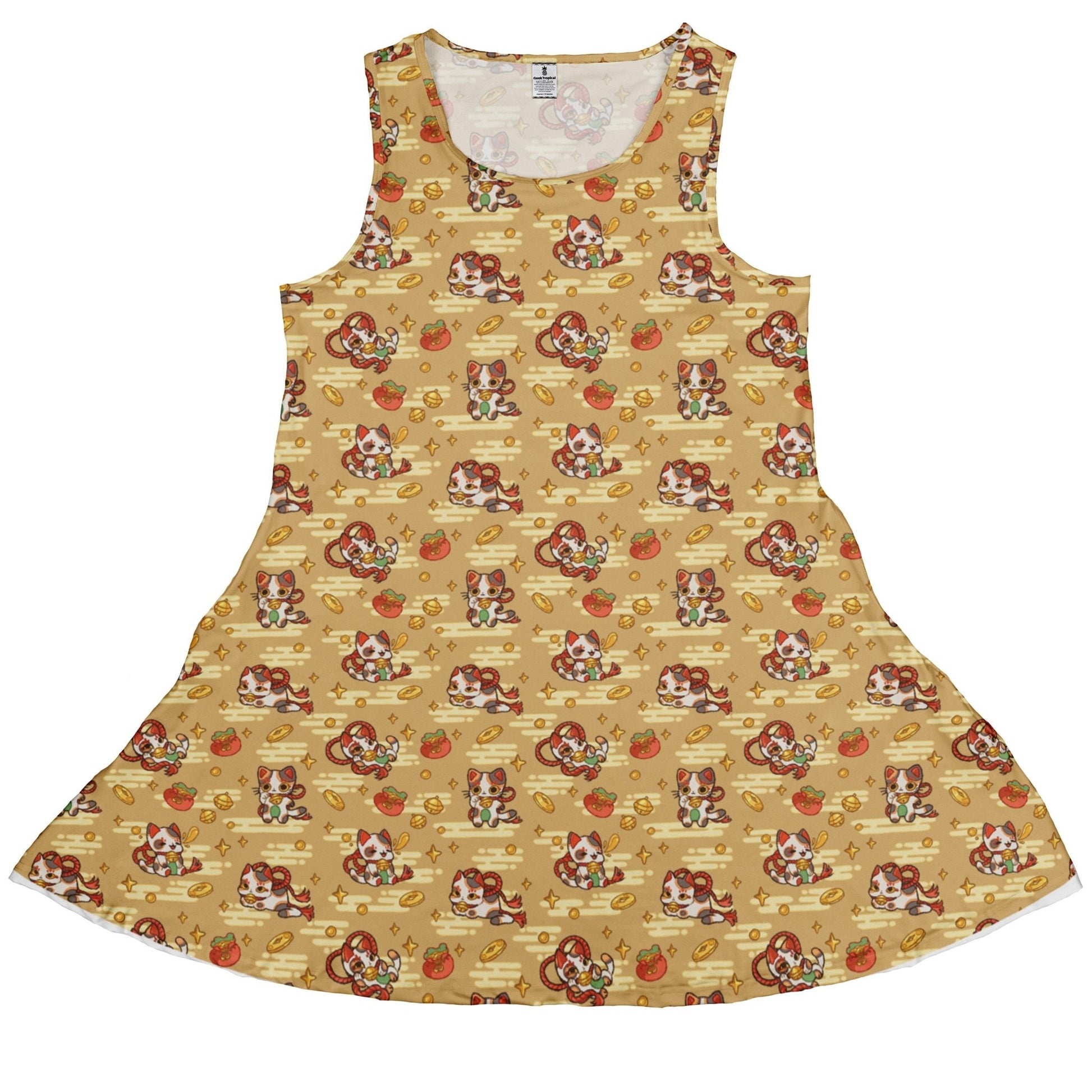 Maneki Cat Gold Dress Geek Nerd animal patterns anime Design by Ardi Tong