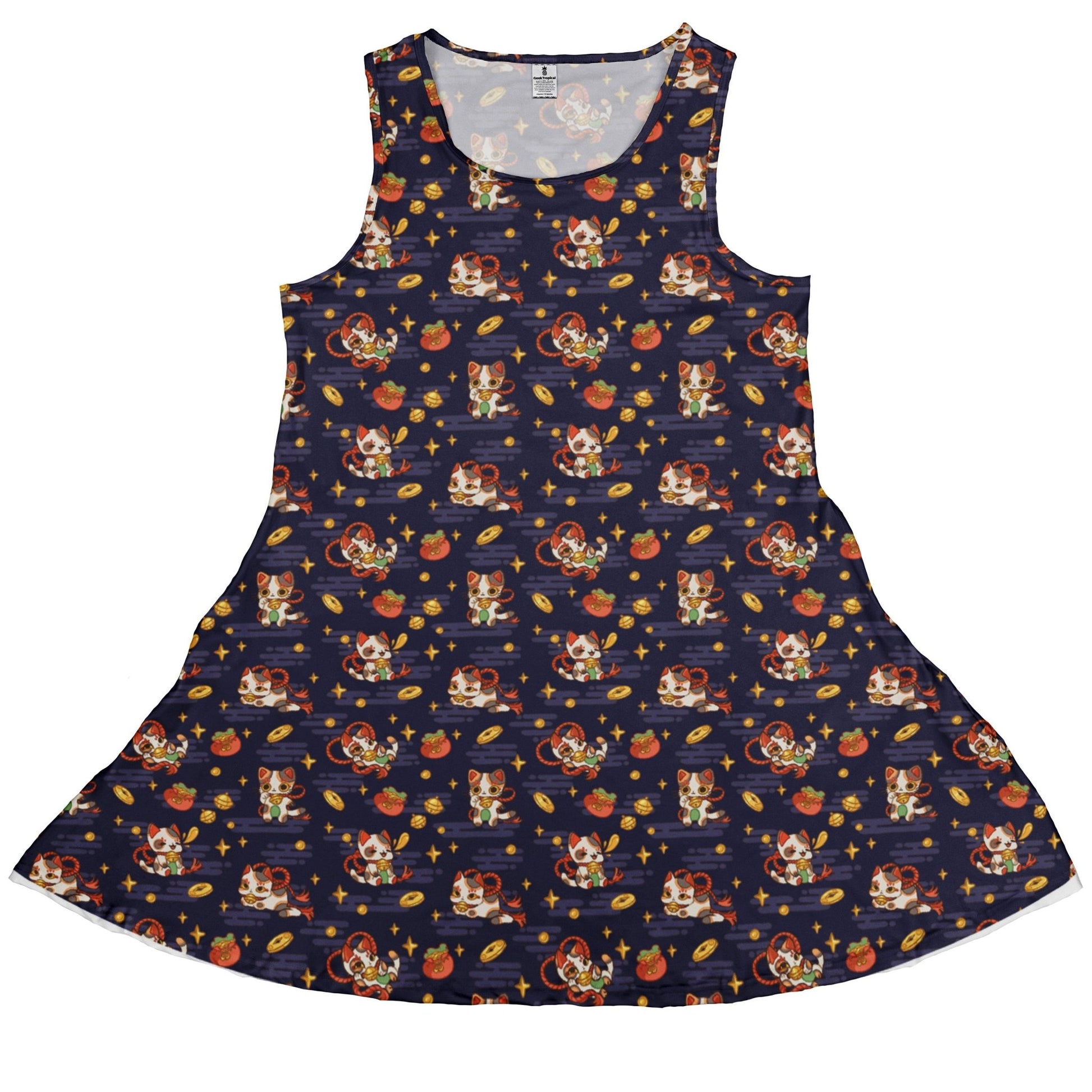 Maneki Cat Navy Dress Geek Nerd animal patterns anime Design by Ardi Tong