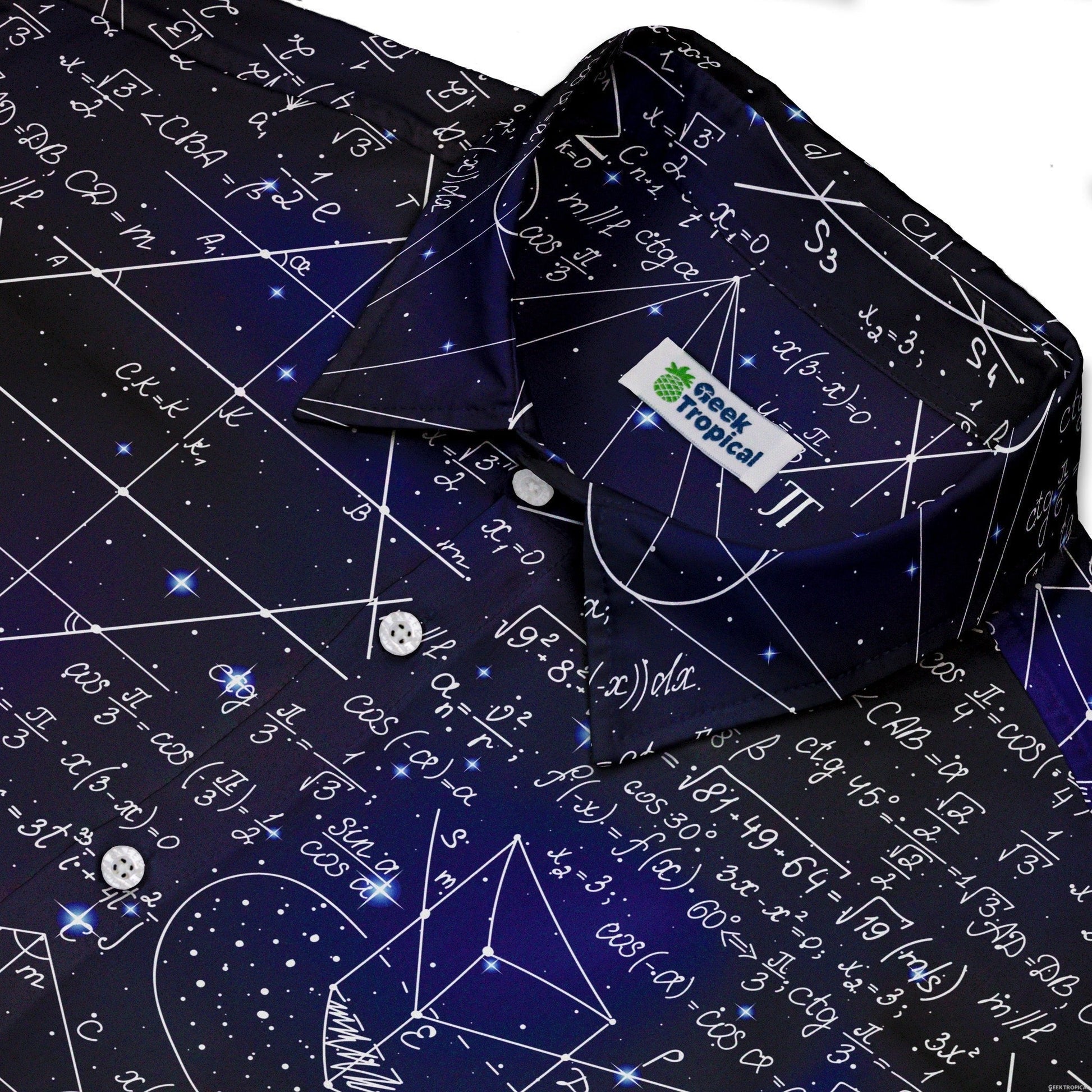 Ready-to-Ship Math And Physics Space Button Up Shirt - adult sizing - mathematics print - Maximalist Patterns