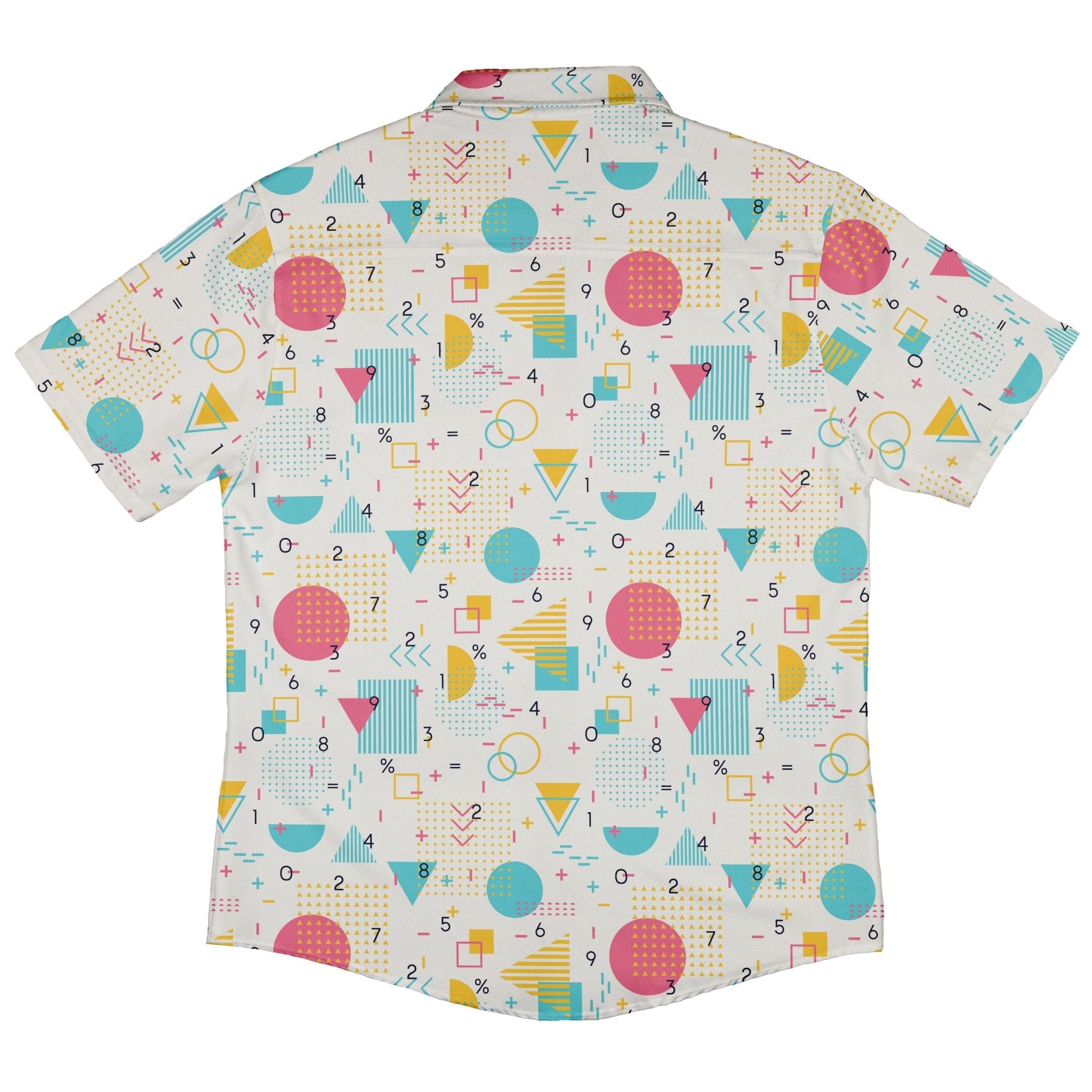 Math Memphis Style White Button Up Shirt - adult sizing - mathematics print - Maximalist Patterns