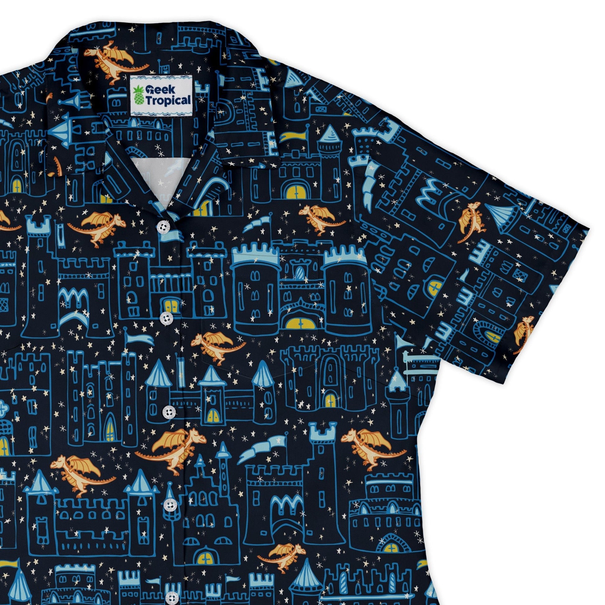 Medieval City Dragon Curvy Button Up Shirt Geek Nerd Design by Zirkus Design fantasy prints q225