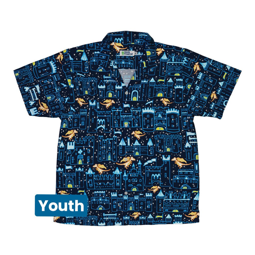 Medieval City Dragon Youth Hawaiian Shirt Geek Nerd Design by Zirkus Design fantasy prints q225