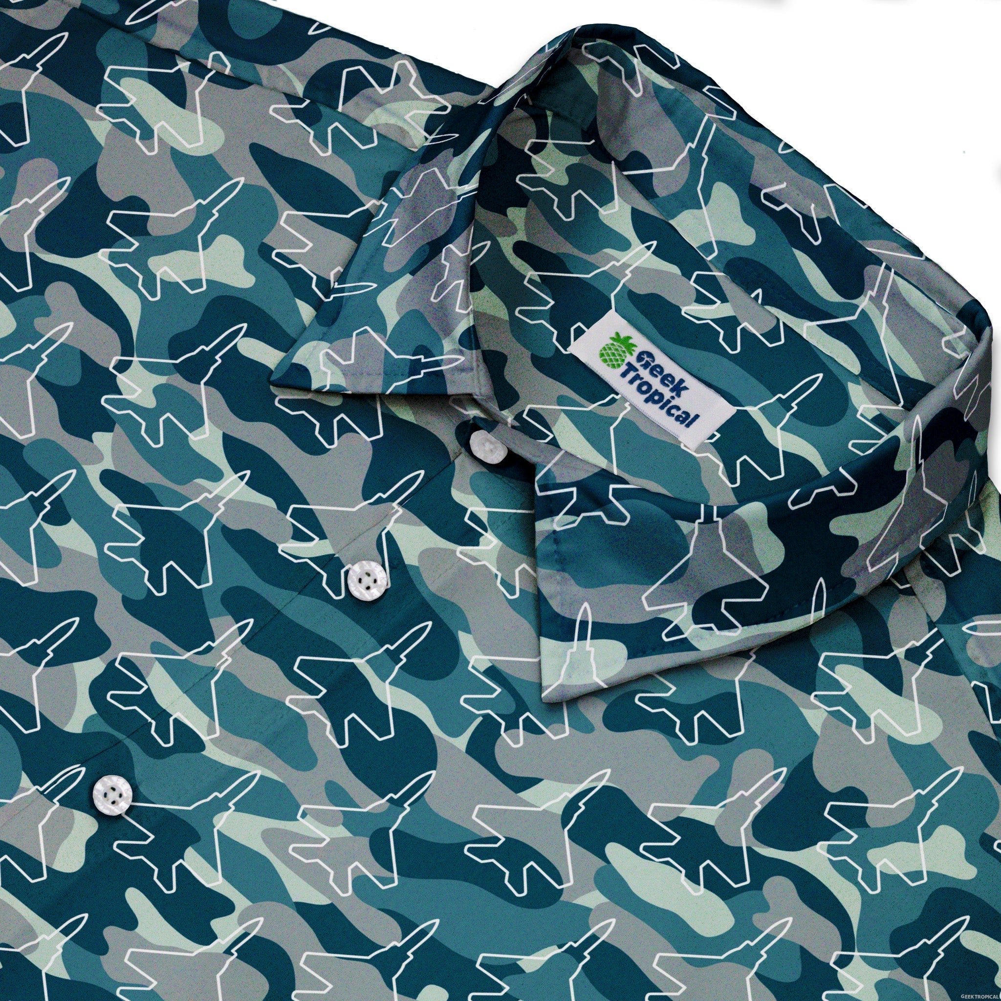 Military Fighter Jet Navy Camo Blue Button Up Shirt - adult sizing - aviation print -