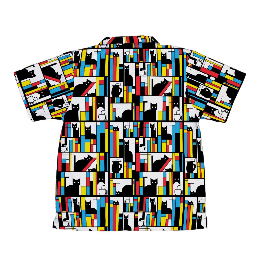 Mondrian Cat Library Youth Hawaiian Shirt - Animal Patterns - Book Prints - Design by Tobe Fonseca