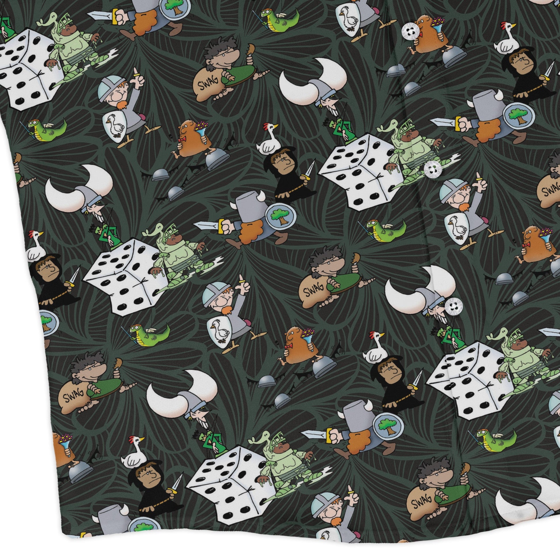 Munchkin Quirky Treasures Long Sleeve Button Up Shirt Geek Nerd board game print Design by Dunking Toast FLOW DESC WRITING