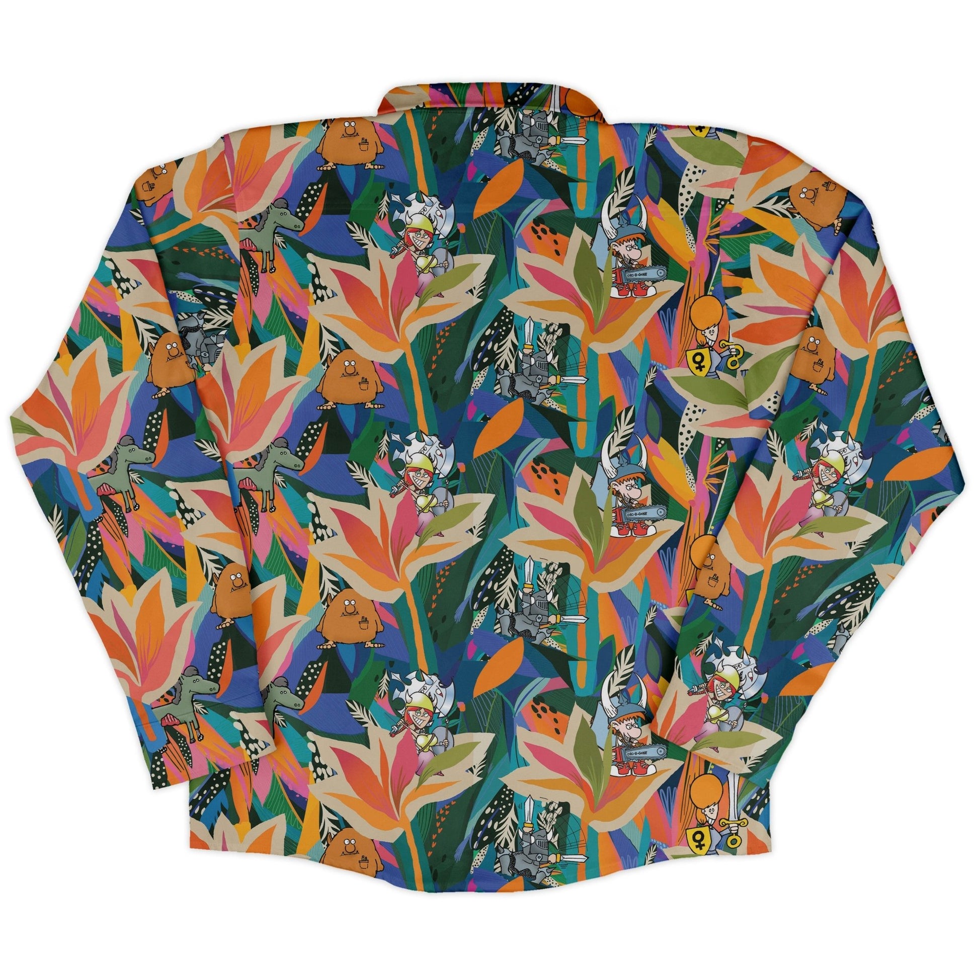 Munchkin Tropical Bird of Paradise Long Sleeve Button Up Shirt Geek Nerd board game print Design by Claire Murphy FLOW DESC WRITING