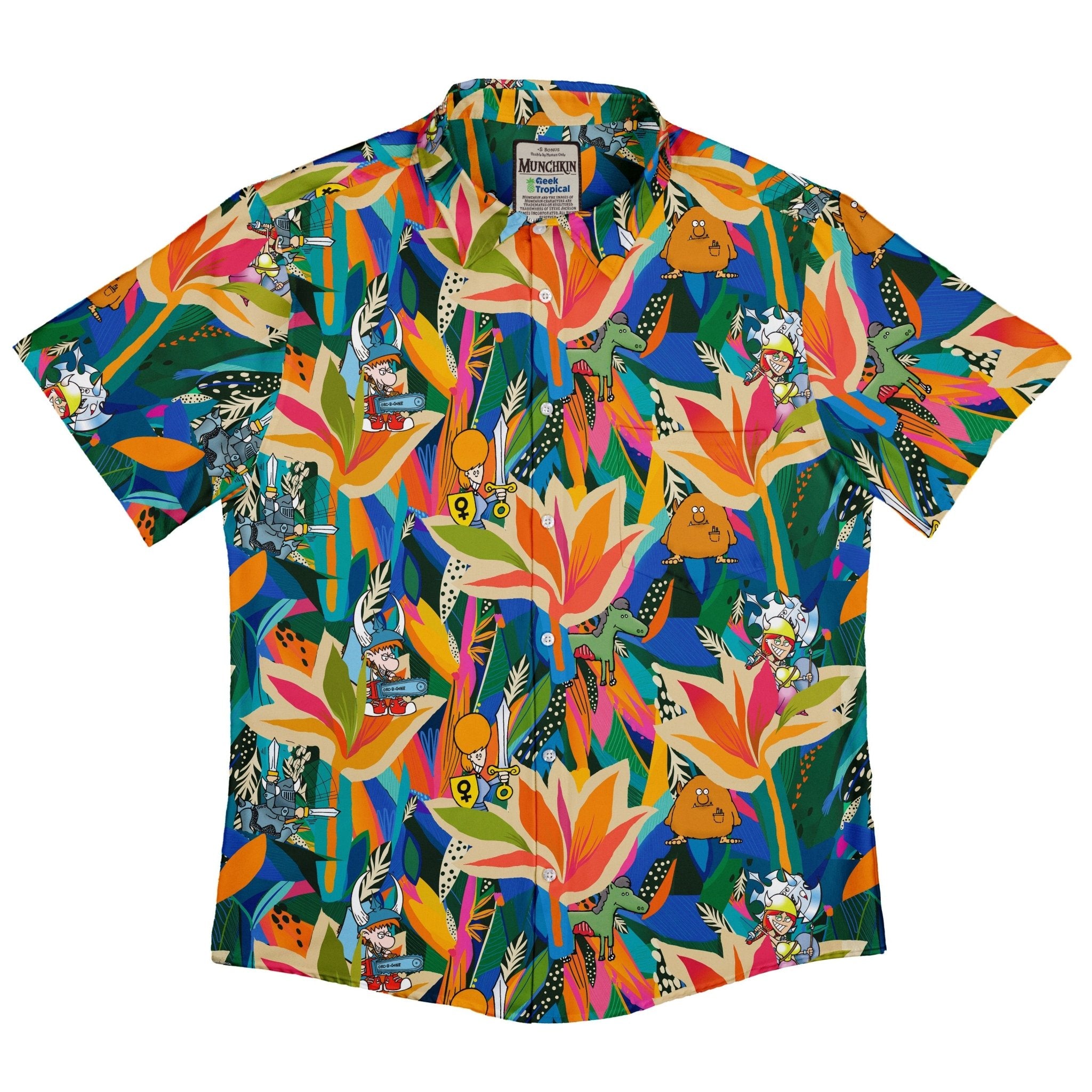 Munchkin Tropical Bird of Paradise Button Up Shirt - board game print - Design by Claire Murphy - Munchkin print