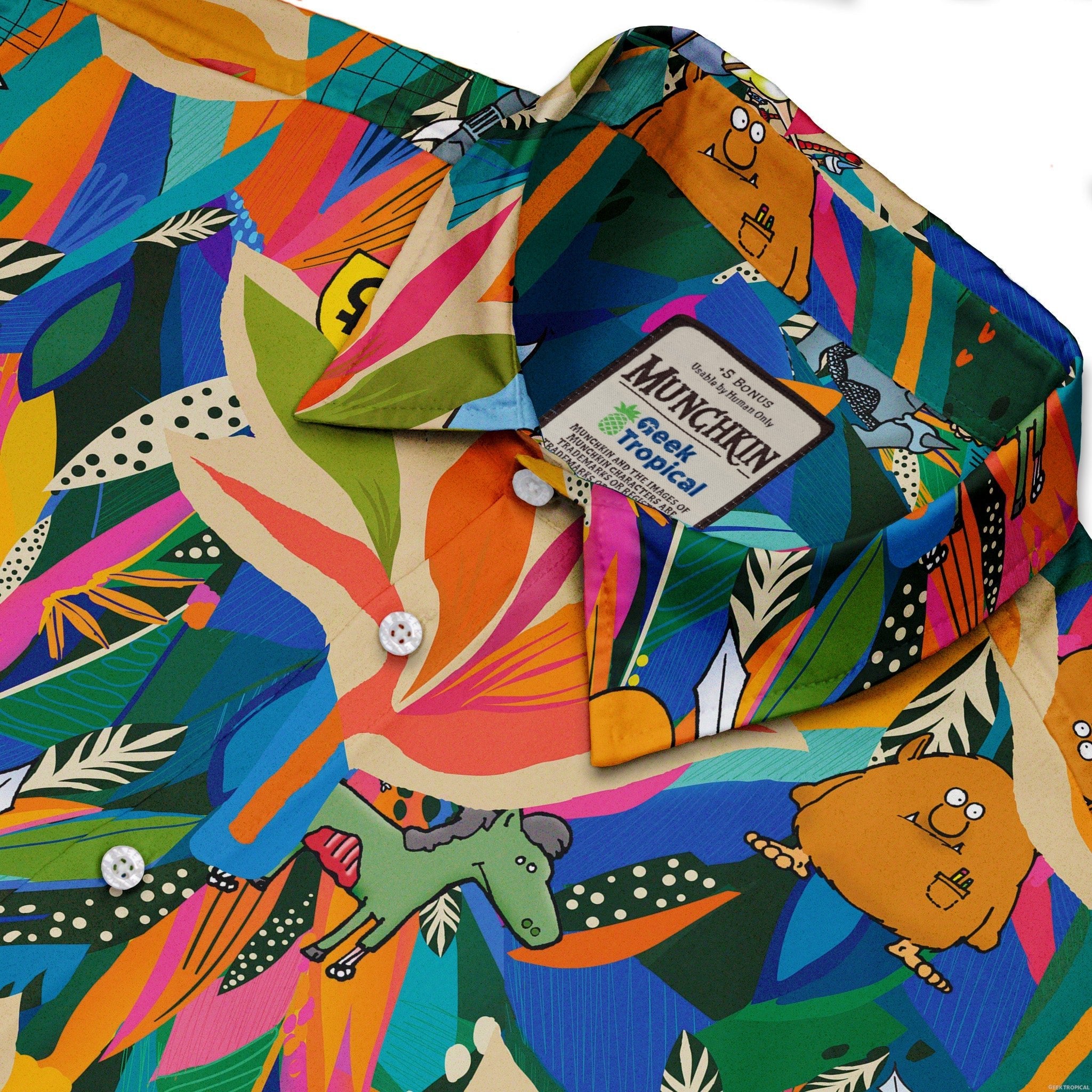 Munchkin Tropical Bird of Paradise Button Up Shirt - board game print - Design by Claire Murphy - Munchkin print