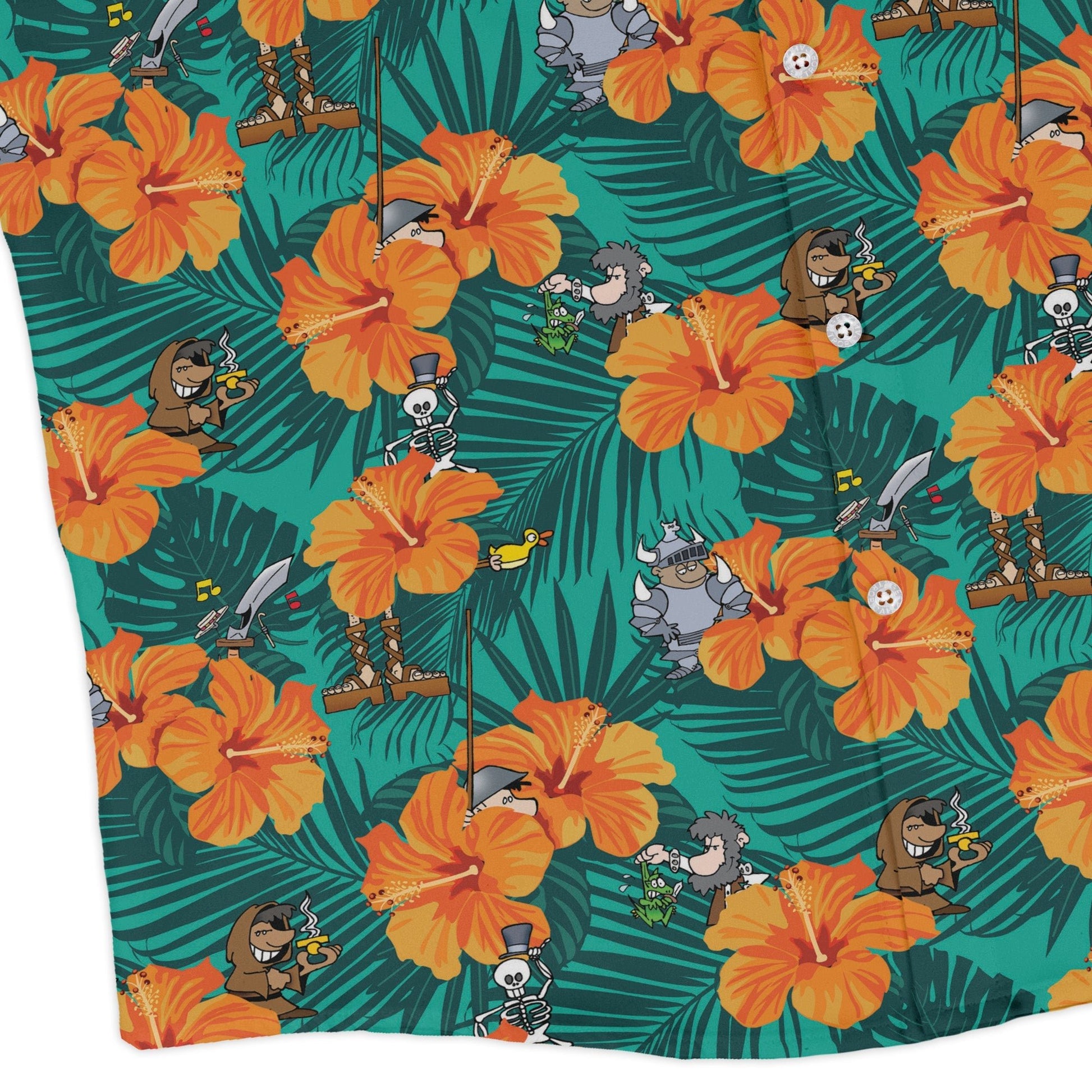 Munchkin Tropical Blossom Long Sleeve Button Up Shirt Geek Nerd board game print Design by Claire Murphy FLOW DESC WRITING
