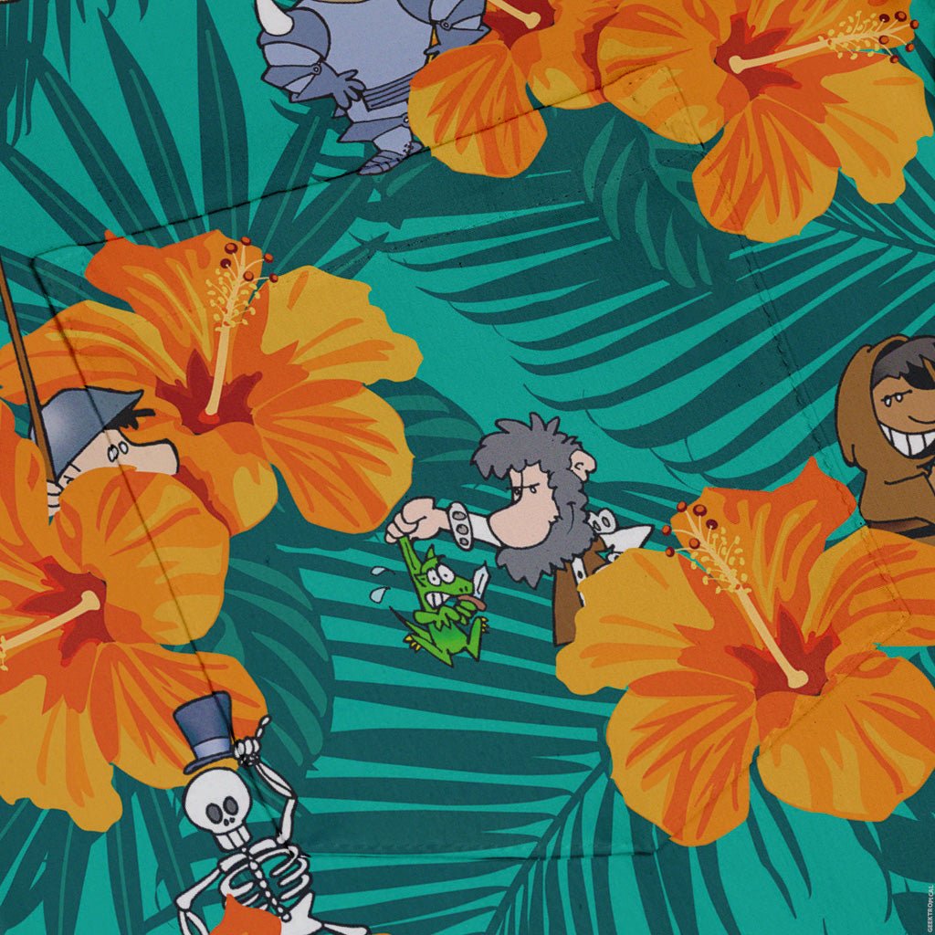 Munchkin Tropical Blossom Button Up Shirt - board game print - Design by Claire Murphy - Munchkin print