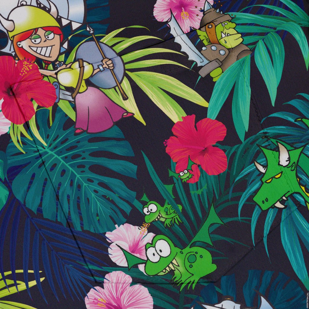 Munchkin Tropical Flower Button Up Shirt - board game print - Design by Claire Murphy - Munchkin print