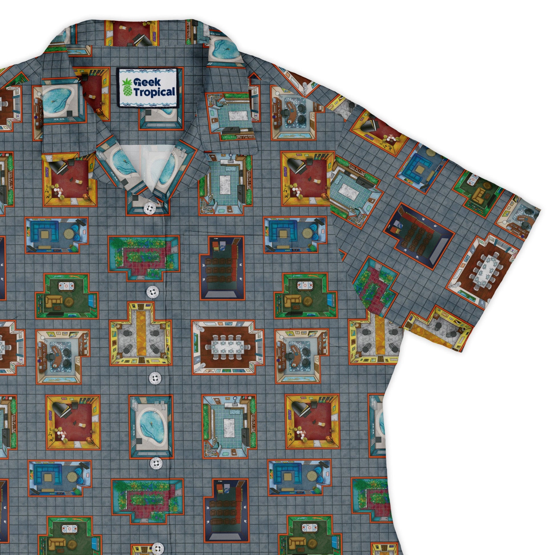 Murder Mystery Board Game Curvy Button Up Shirt Geek Nerd board game print Designs by Nathan women