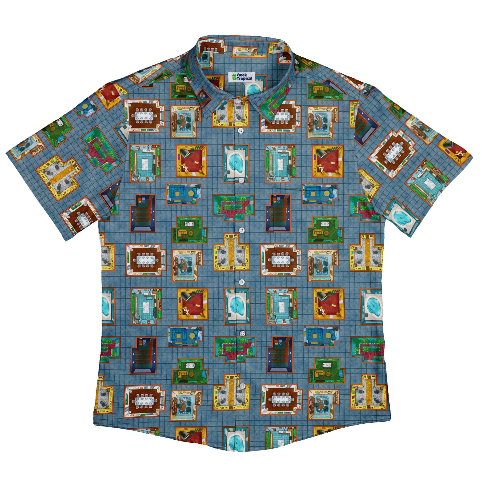 Murder Mystery Board Game Button Up Shirt - adult sizing - board game print - Designs by Nathan