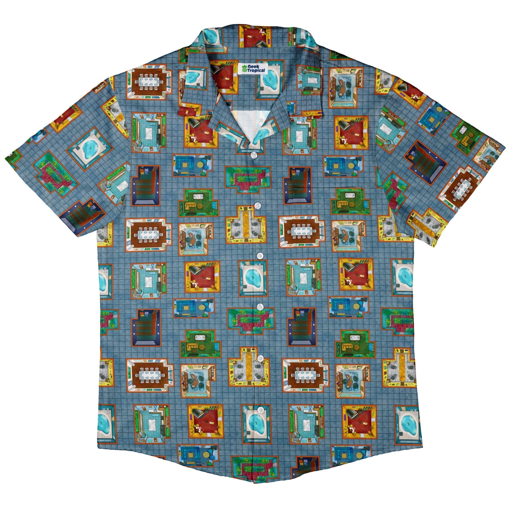 Murder Mystery Board Game Button Up Shirt - adult sizing - board game print - Designs by Nathan
