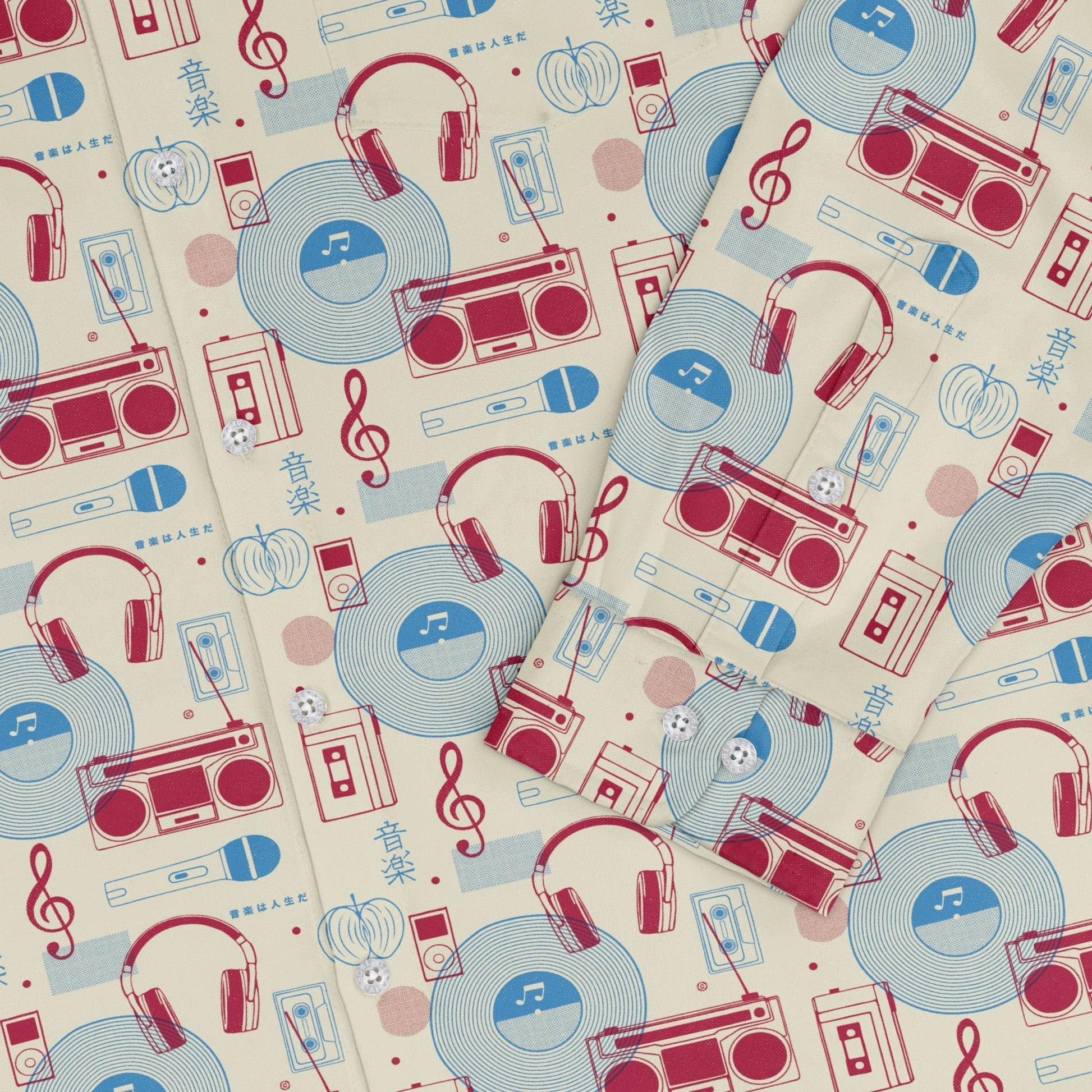 Music Paraphernalia Long Sleeve Button Up Shirt Geek Nerd 0925 adult sizing All Adult Button Up Shirts