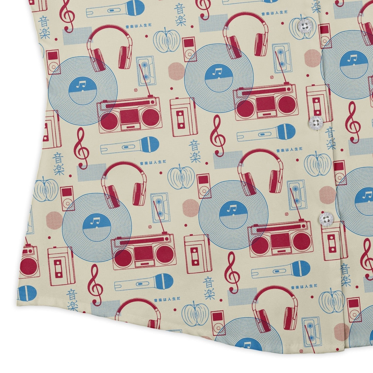 Music Paraphernalia Curvy Button Up Shirt Geek Nerd 0925 All Adult Button Up Shirts Design by Tobe Fonseca