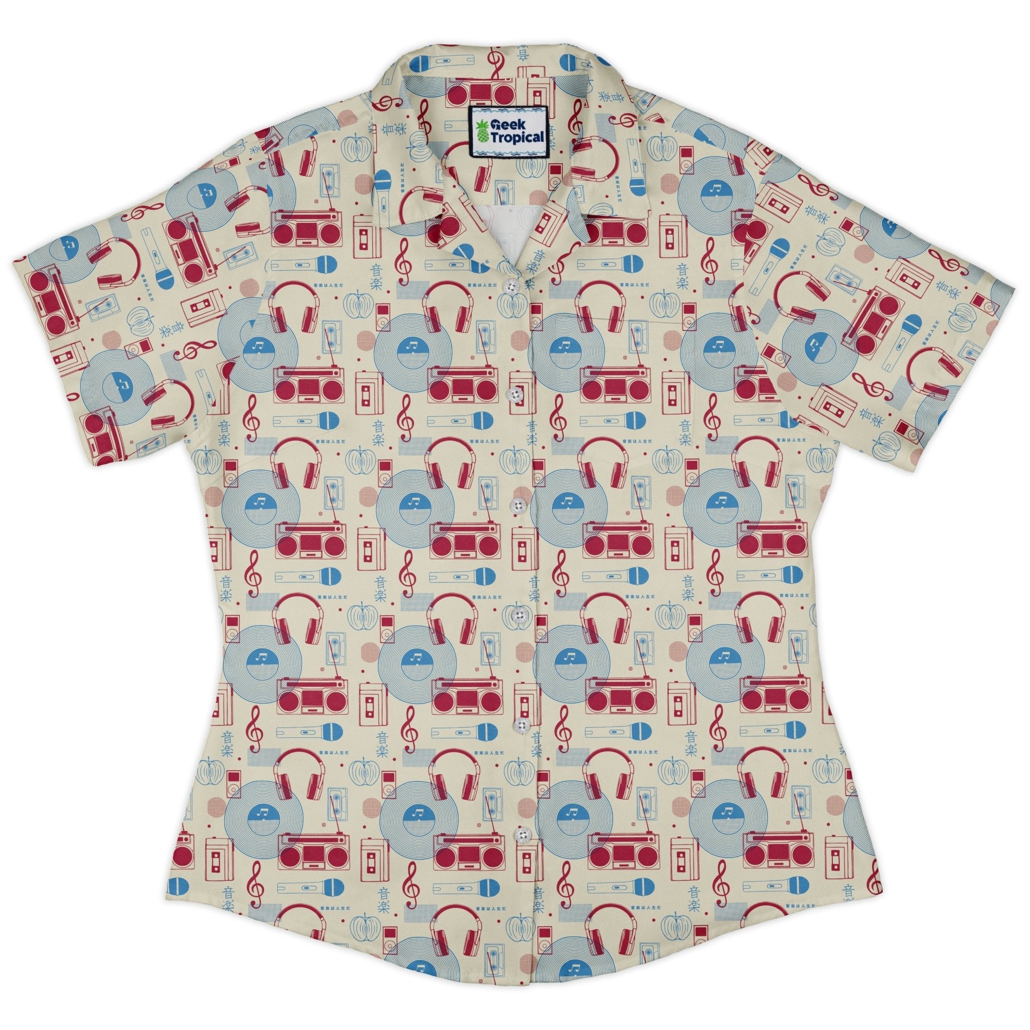 Music Paraphernalia Curvy Button Up Shirt Geek Nerd 0925 All Adult Button Up Shirts Design by Tobe Fonseca