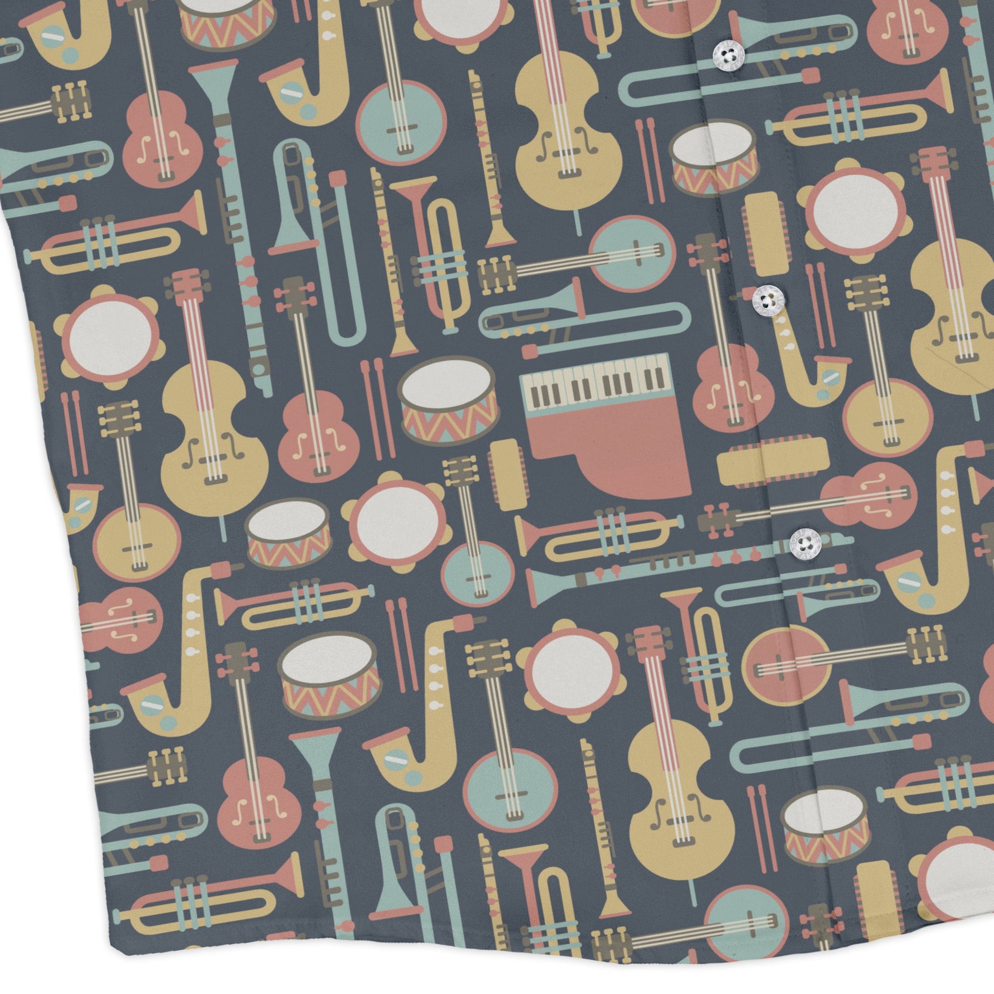 Musical Instruments Long Sleeve Button Up Shirt Geek Nerd adult sizing FLOW DESC WRITING music print