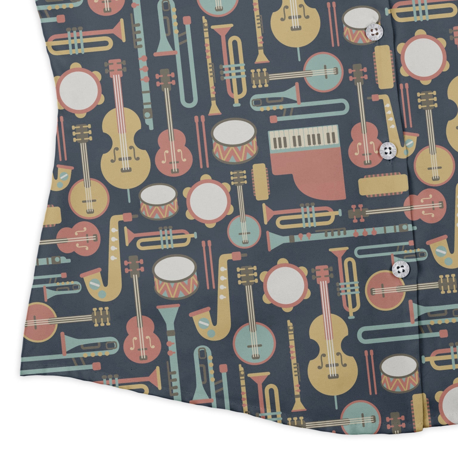 Musical Instruments Curvy Button Up Shirt Geek Nerd music print women