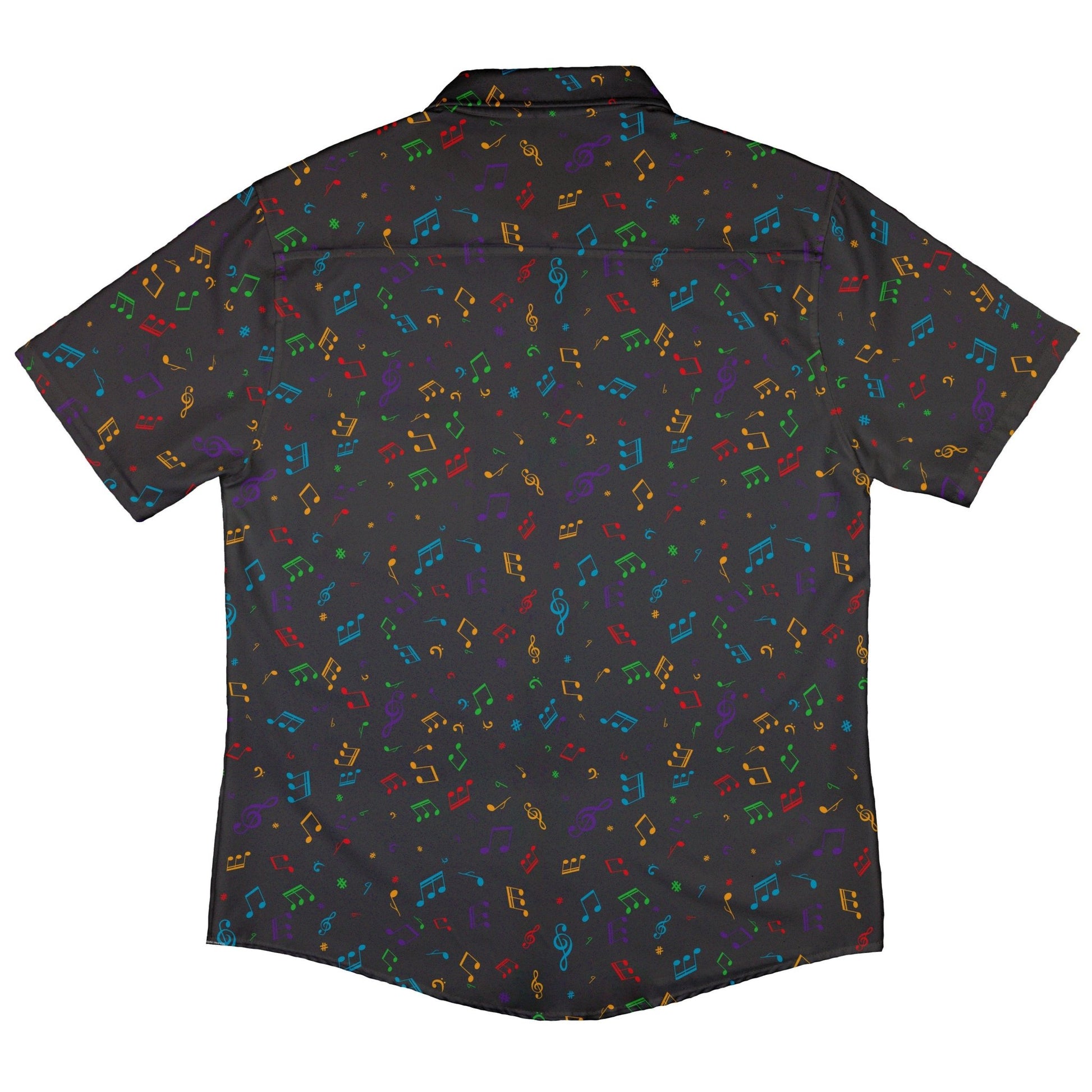 Musical Rainbow Notes Black Button Up Shirt - adult sizing - music print -