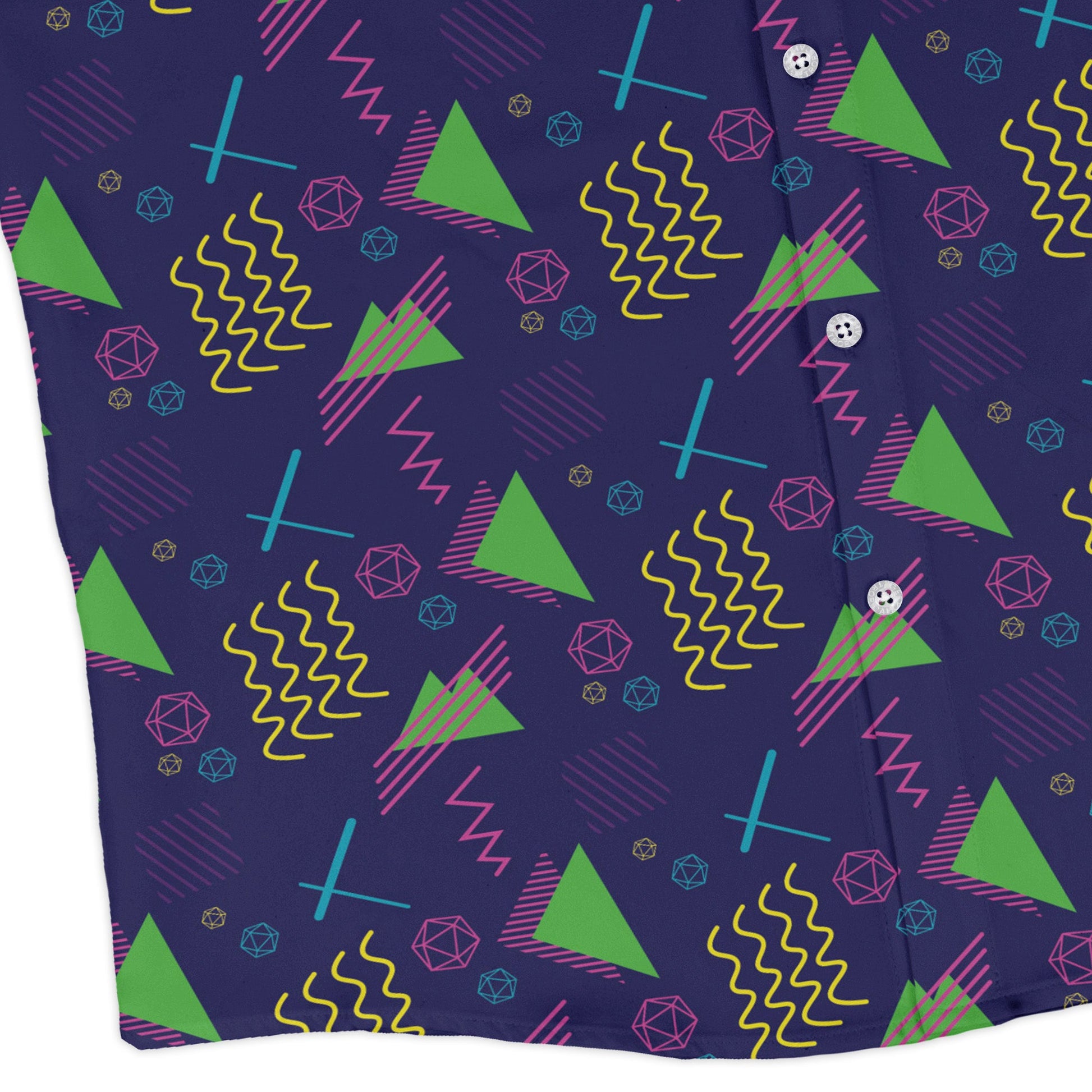 Neon Retro Dice Long Sleeve Button Up Shirt Geek Nerd adult sizing Design by Heather Davenport dnd & rpg print