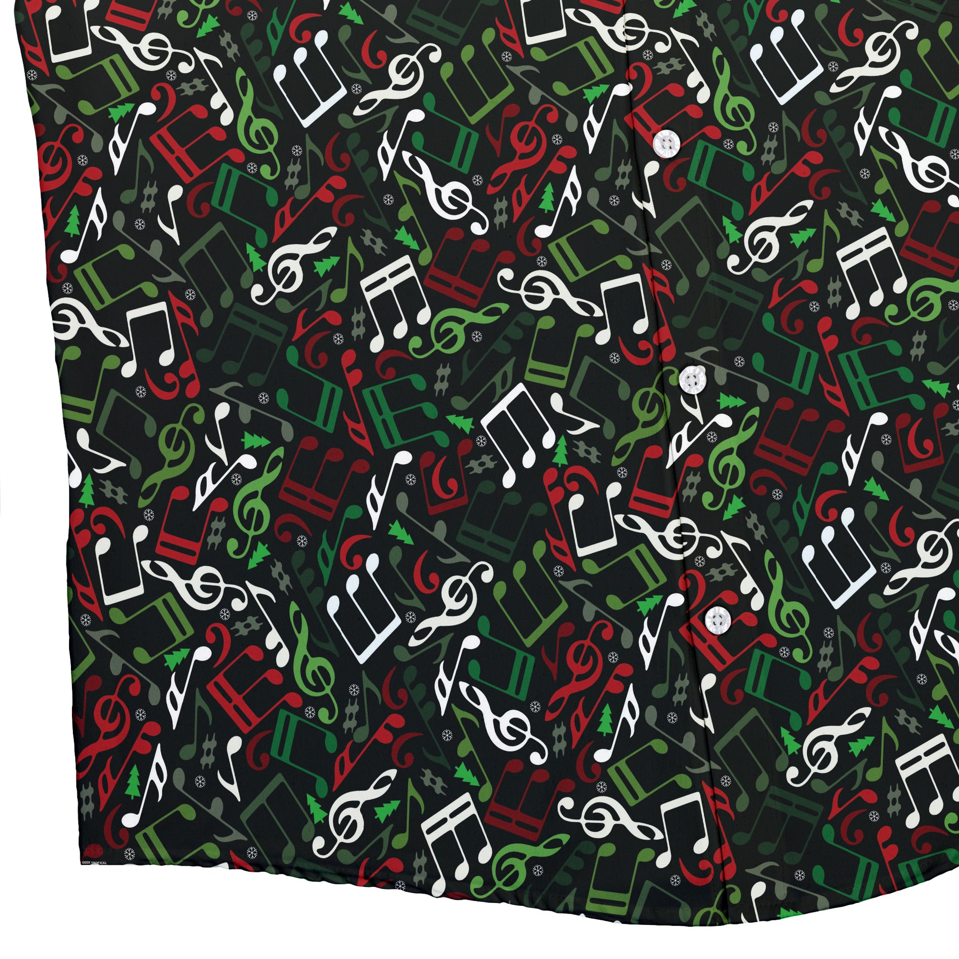 O Christmas Tree Music Notes Button Up Shirt Geek Nerd adult sizing Christmas Print