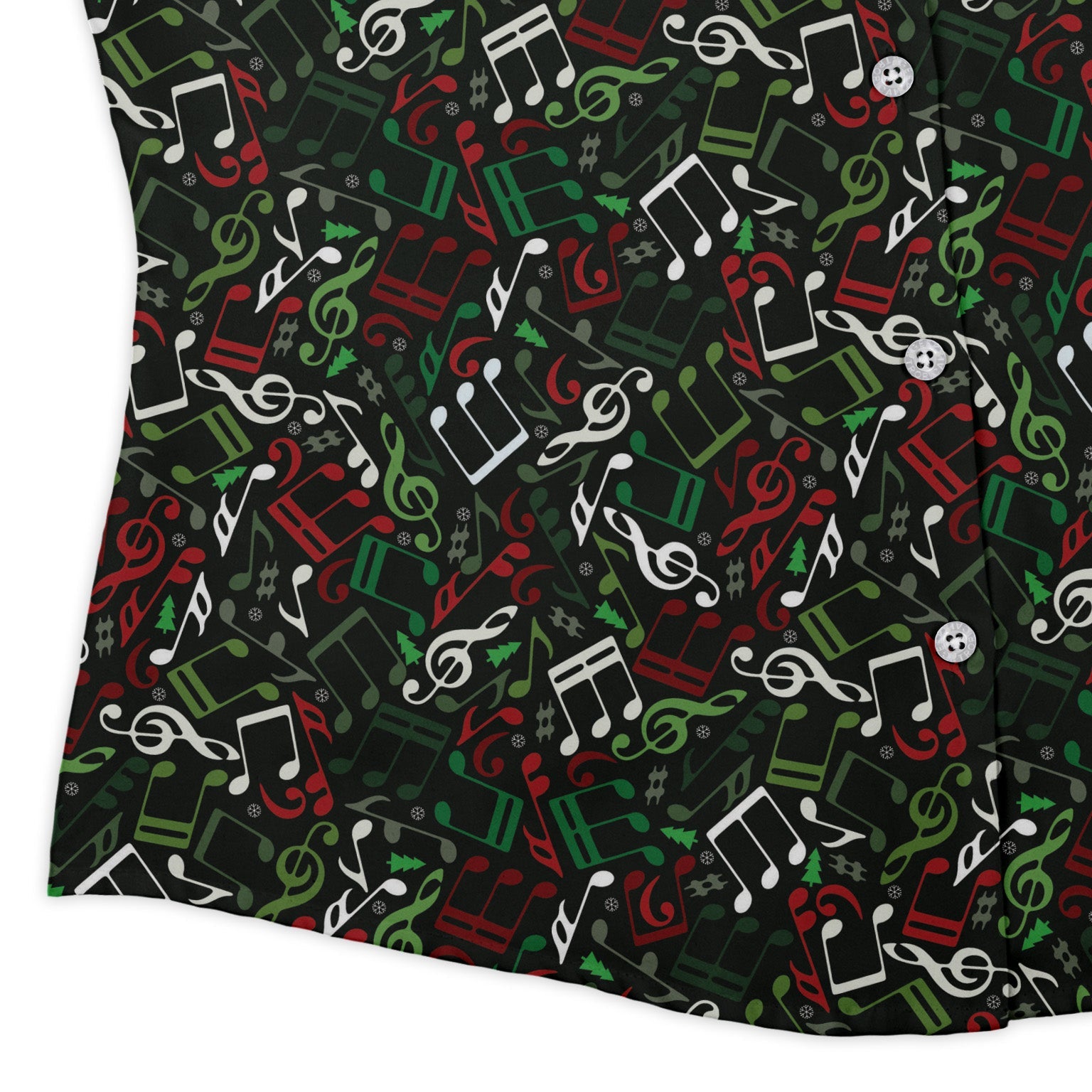 O Christmas Tree Music Notes Curvy Button Up Shirt Geek Nerd Christmas Print music print women