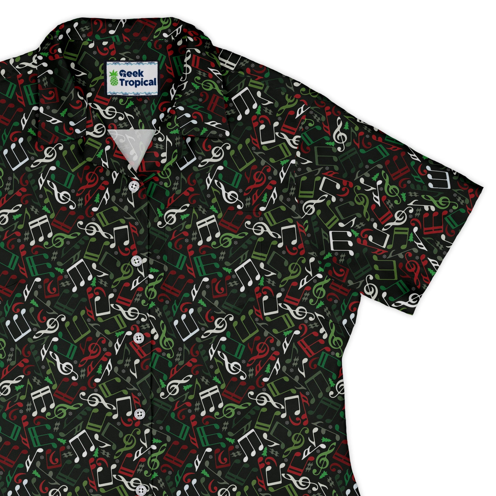 O Christmas Tree Music Notes Curvy Button Up Shirt Geek Nerd Christmas Print music print women