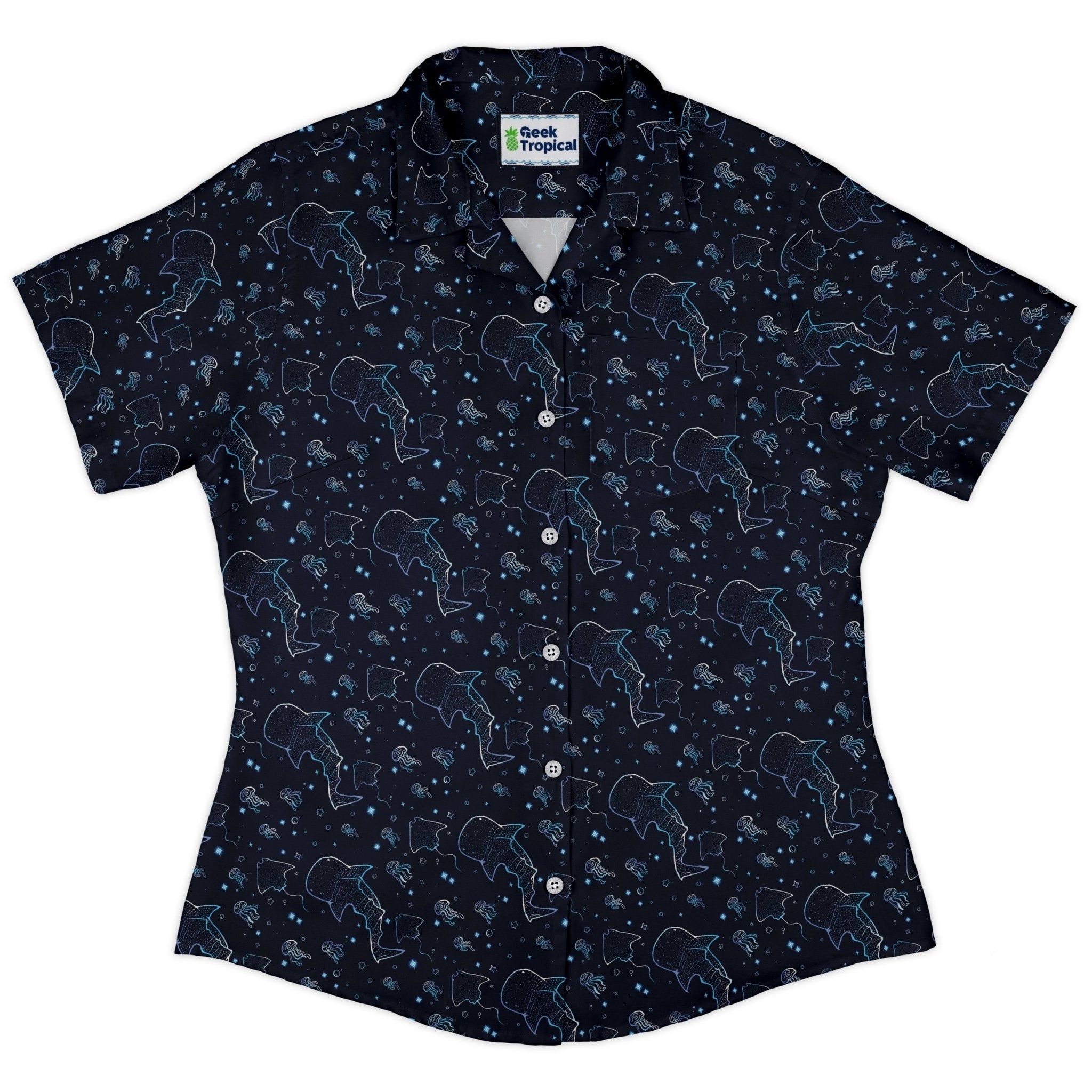 Ocean Giants Curvy Button Up Shirt Geek Nerd animal patterns Design by Ardi Tong marine biology