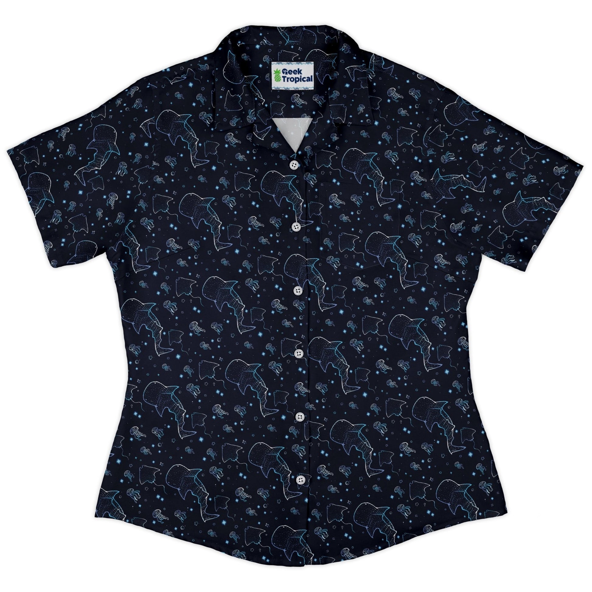 Ocean Giants Curvy Button Up Shirt Geek Nerd animal patterns Design by Ardi Tong marine biology