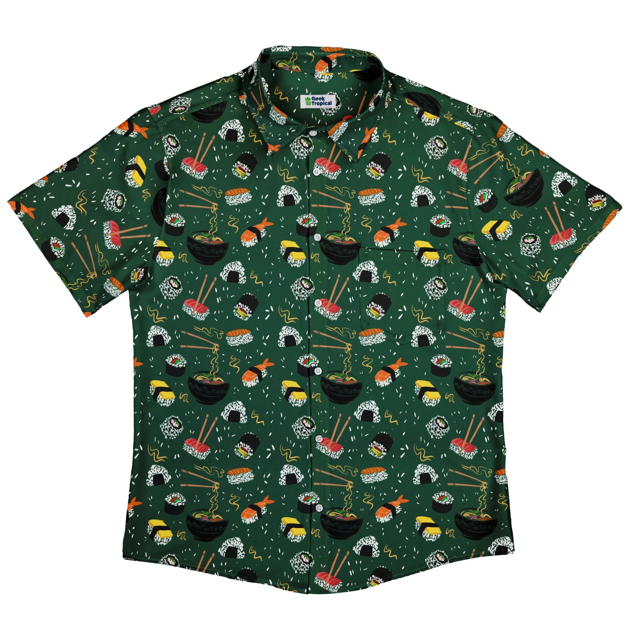 Ōishi Sushi Green Button Up Shirt - adult sizing - Anime - Design by Claire Murphy