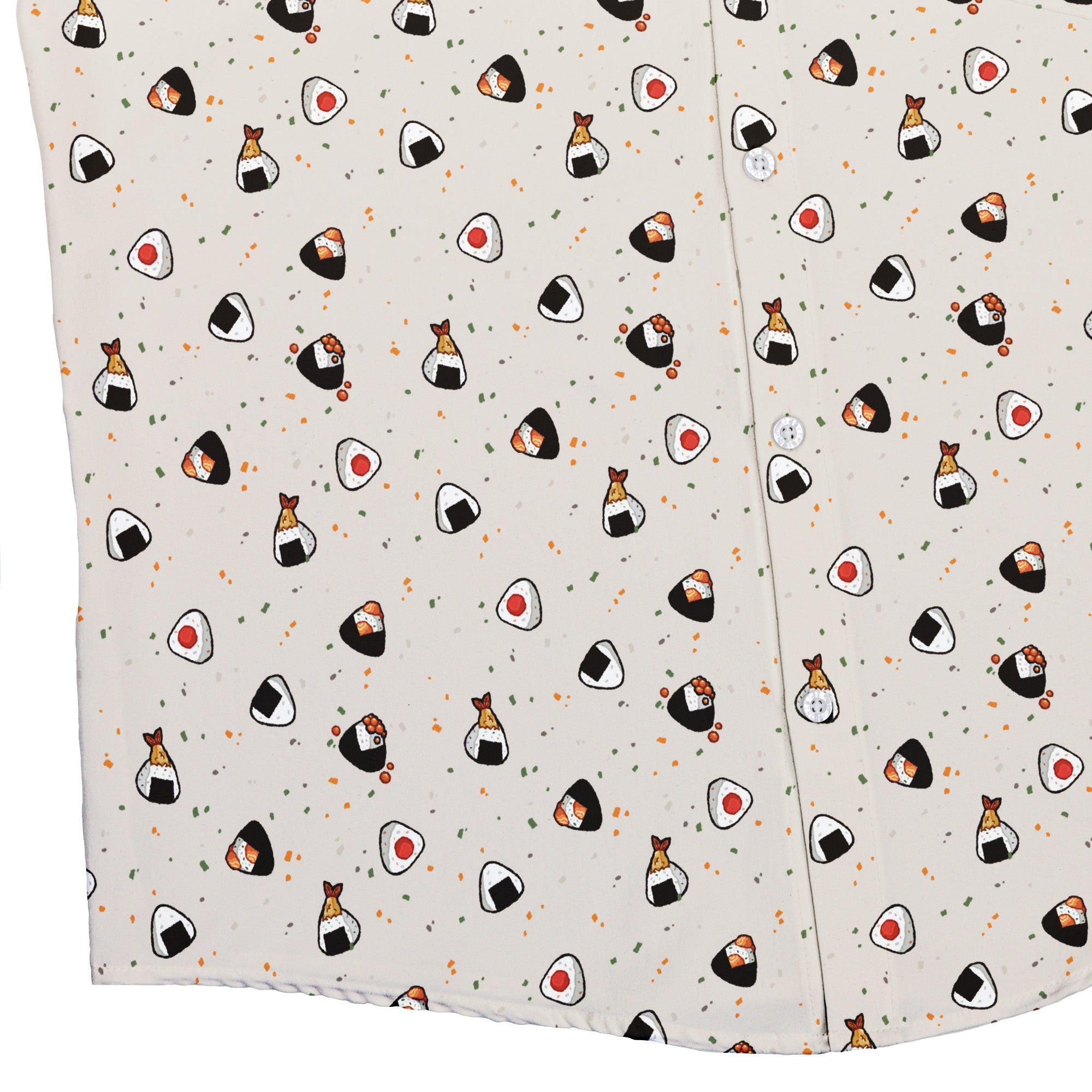 Onigiri Biege Button Up Shirt Geek Nerd adult sizing anime Design by Ardi Tong
