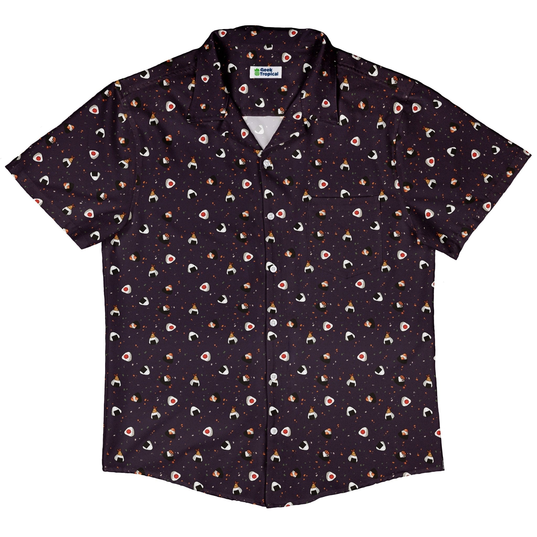 Onigiri Dark Button Up Shirt Geek Nerd adult sizing anime Design by Ardi Tong
