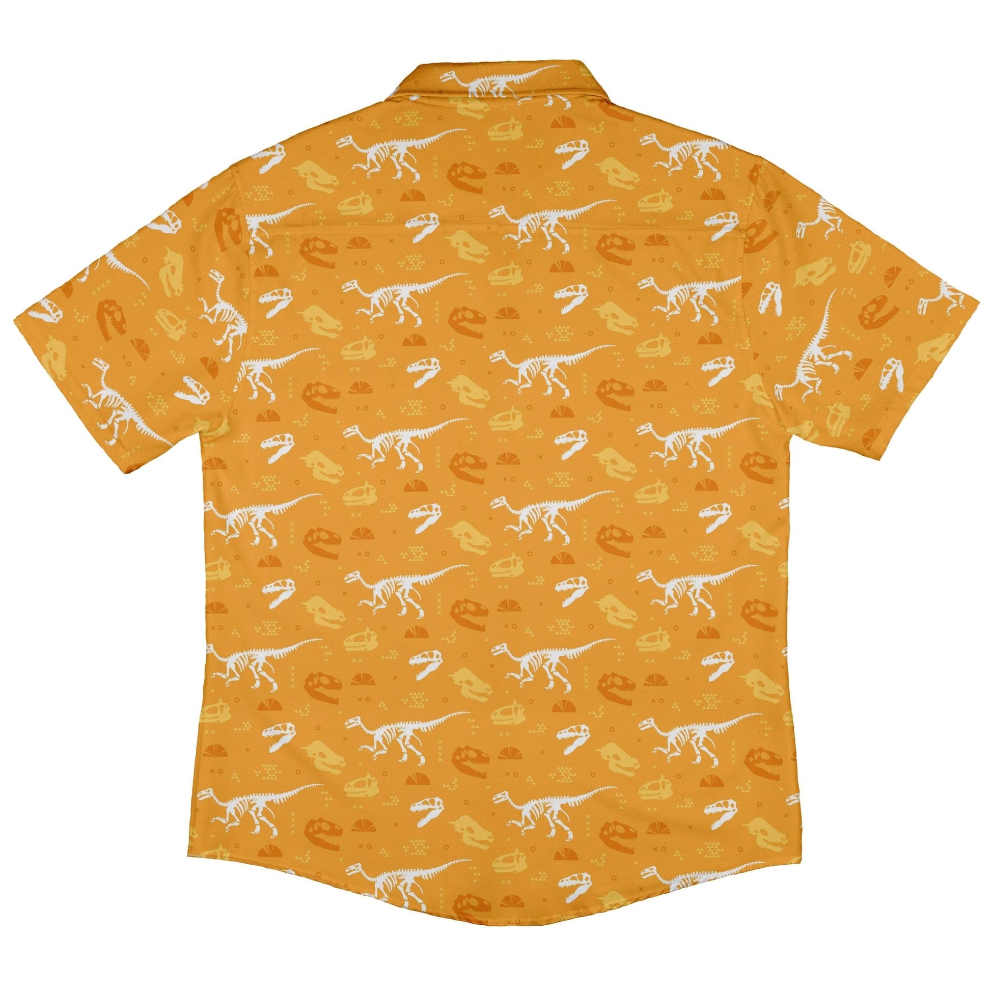 Orange Dinosaur Bones Button Up Shirt - adult sizing - dinosaur print -