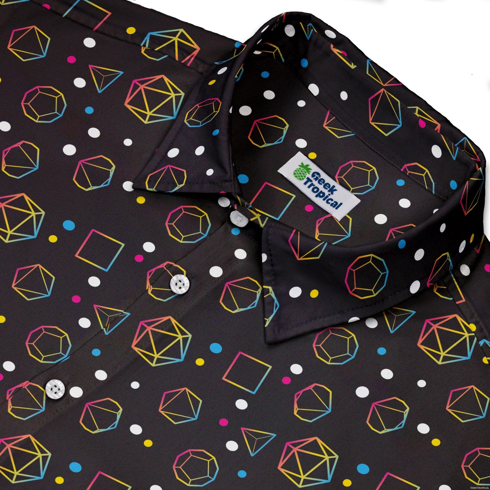 Pansexual Pride Flag DND Dice Button Up Shirt - adult sizing - Design by Heather Davenport - dnd & rpg print
