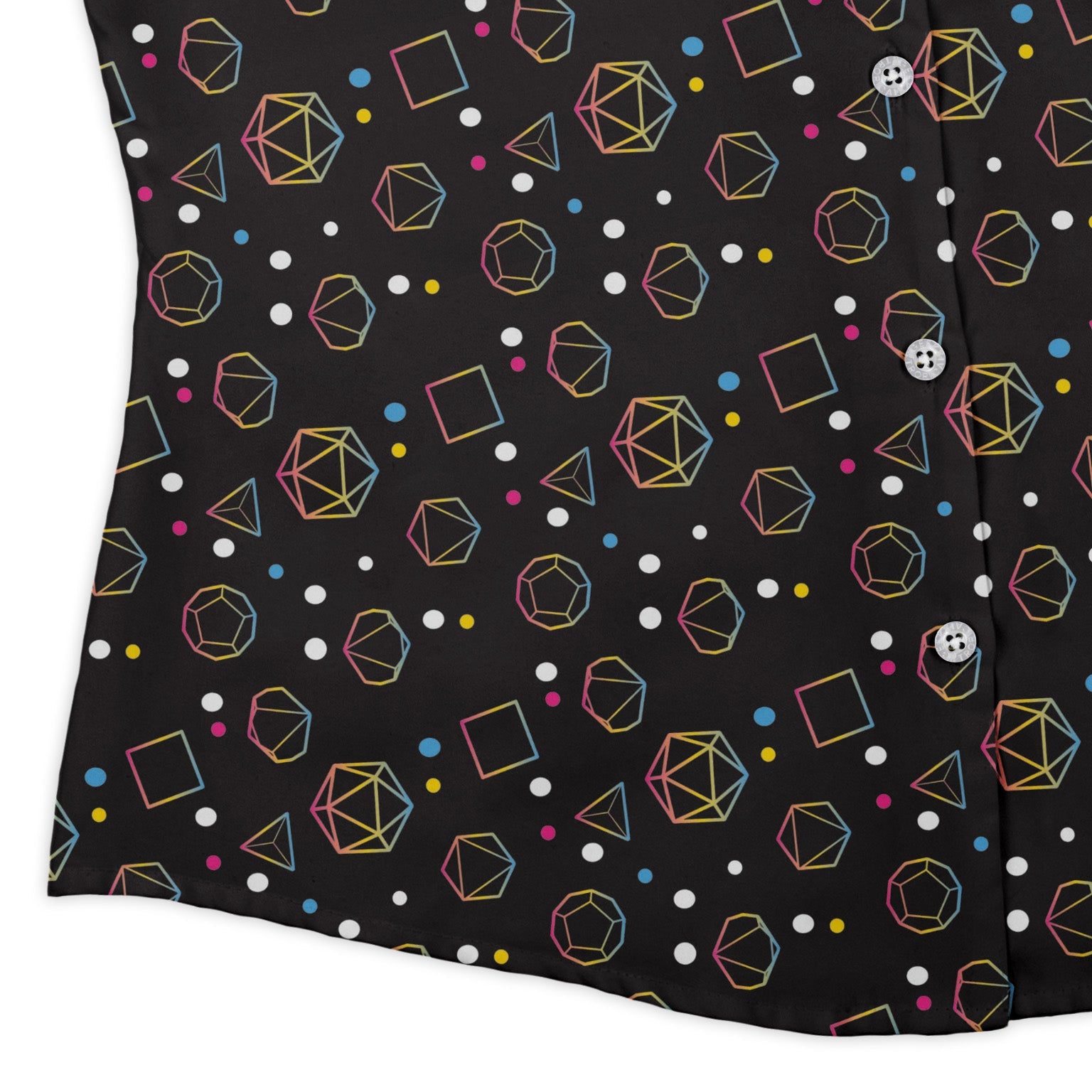 Pansexual Pride Flag Dnd Dice Curvy Button Up Shirt Geek Nerd Design by Heather Davenport dnd & rpg print Pride Patterns