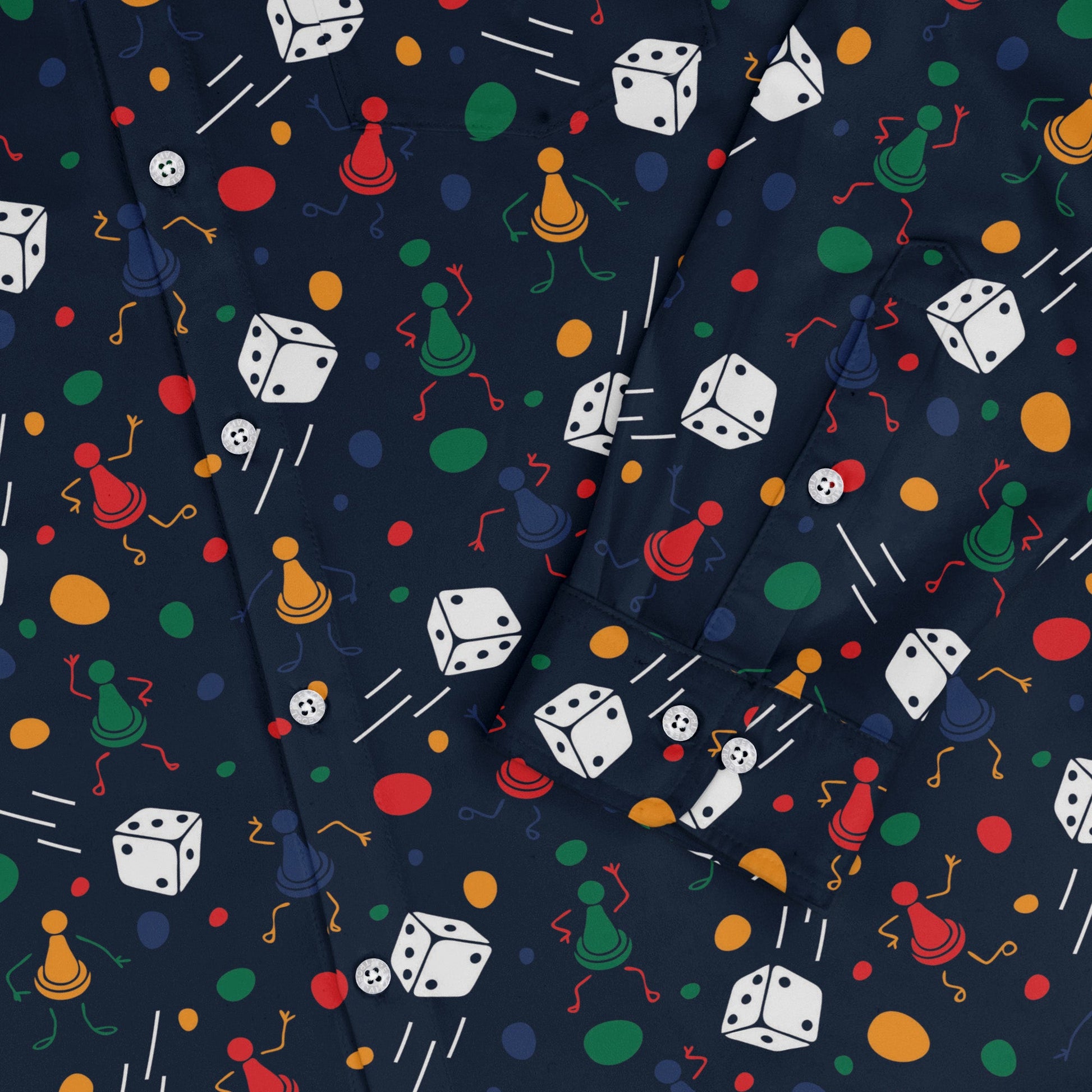 Pawn Party Blue Board Game Long Sleeve Button Up Shirt Geek Nerd adult sizing board game print FLOW DESC WRITING