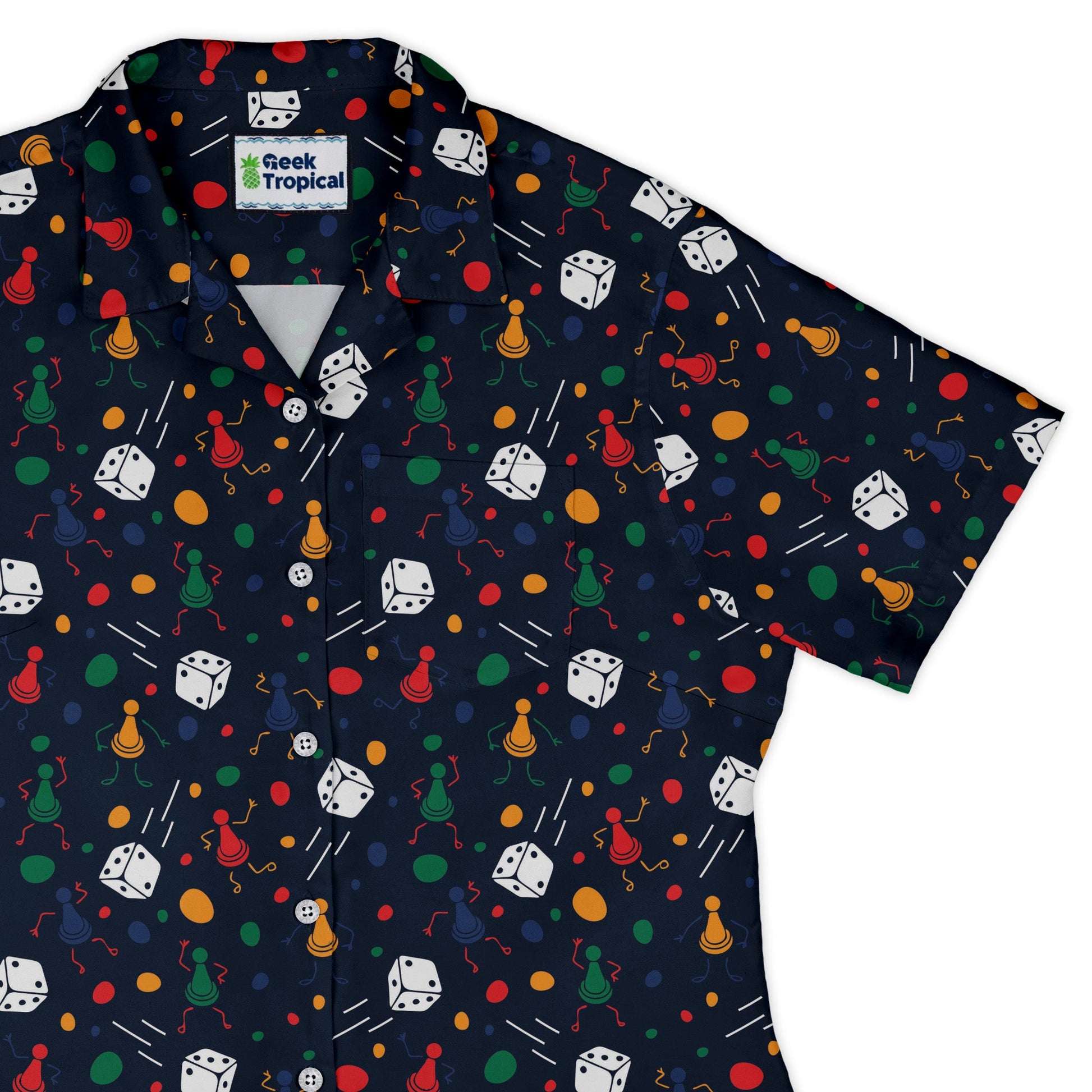 Pawn Party Blue Board Game Curvy Button Up Shirt Geek Nerd board game print women