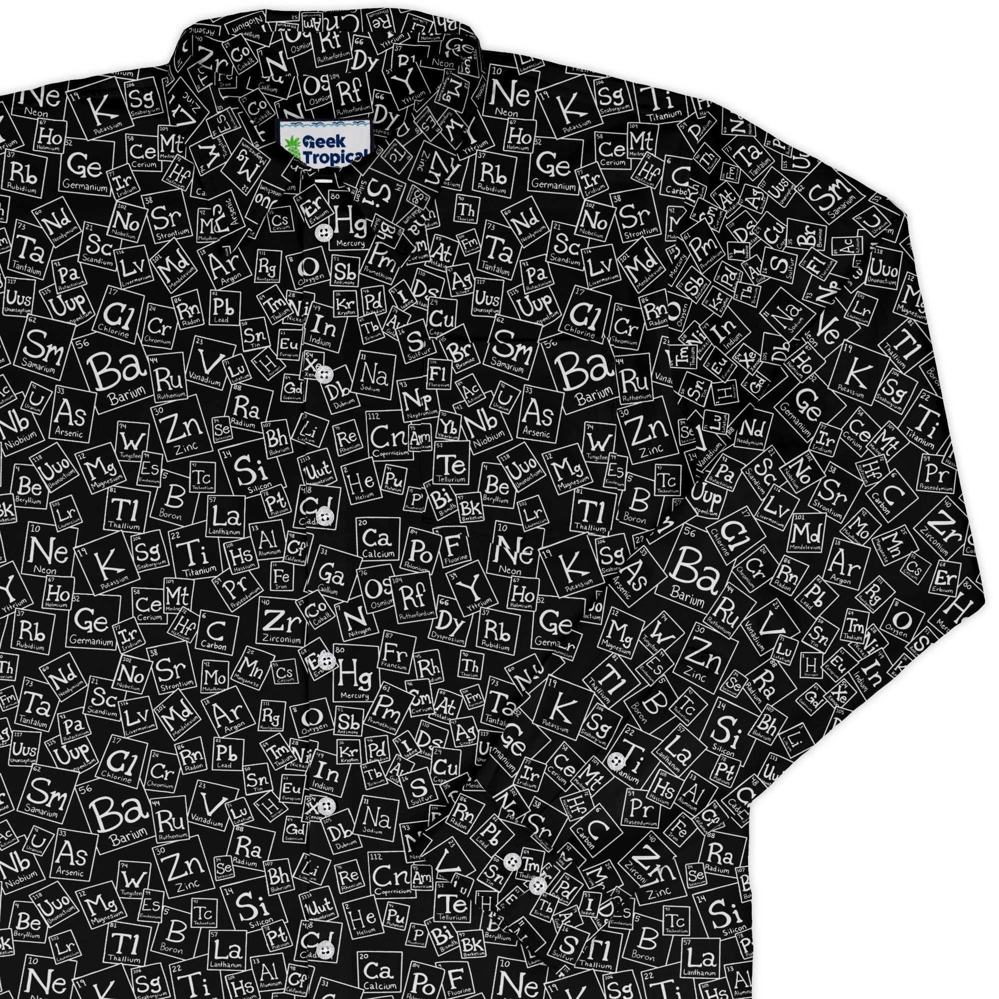 Periodic Table BW Long Sleeve Button Up Shirt Geek Nerd adult sizing Design by Julie Kitzes FLOW DESC WRITING