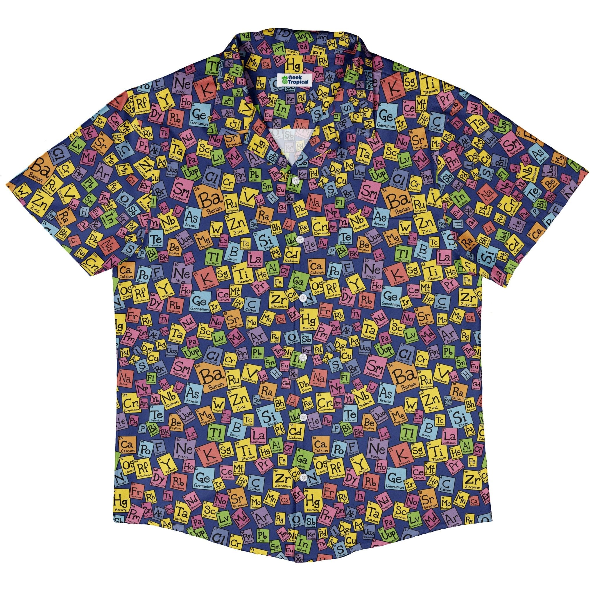 Periodic Table Blue Button Up Shirt Geek Nerd adult sizing Design by Julie Kitzes q225