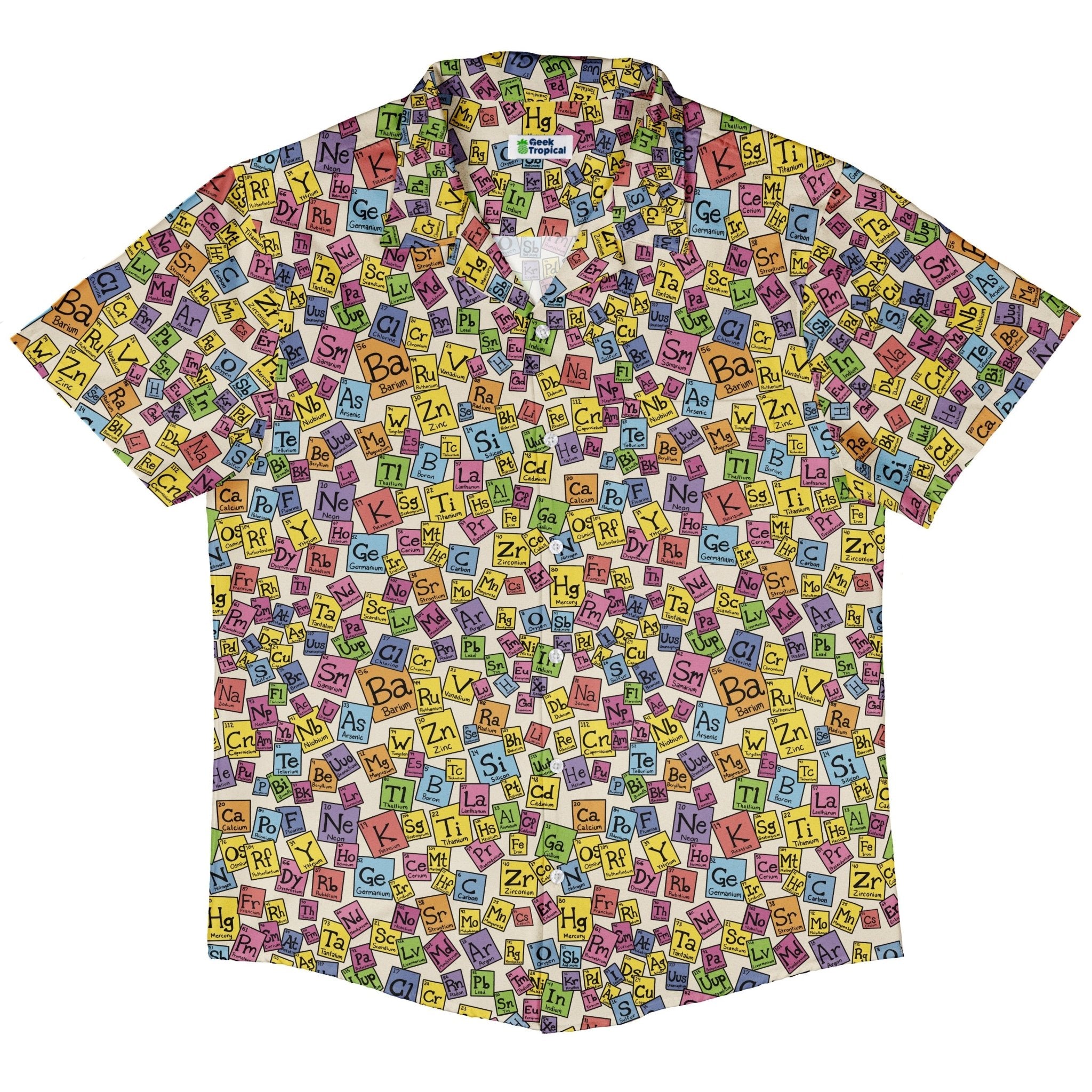 Periodic Table Tan Button Up Shirt Geek Nerd adult sizing Design by Julie Kitzes q225