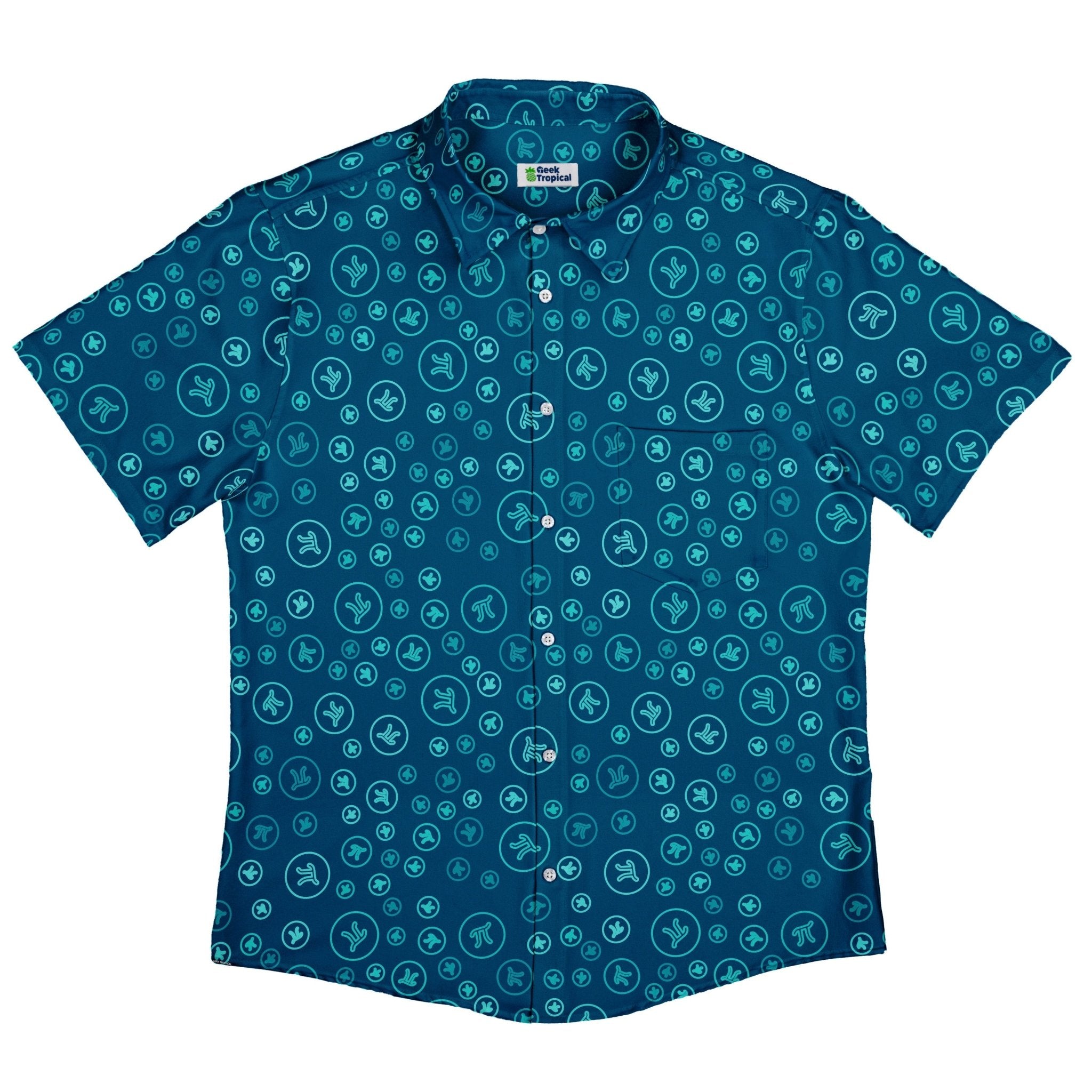 Pi 3.14 Math Blue Button Up Shirt - adult sizing - mathematics print -