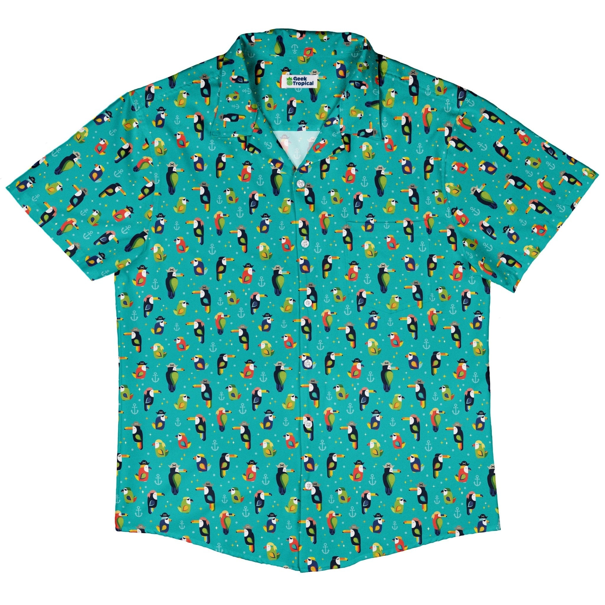 Pirate Toucans Button Up Shirt Geek Nerd adult sizing animal patterns Design by Zirkus Design
