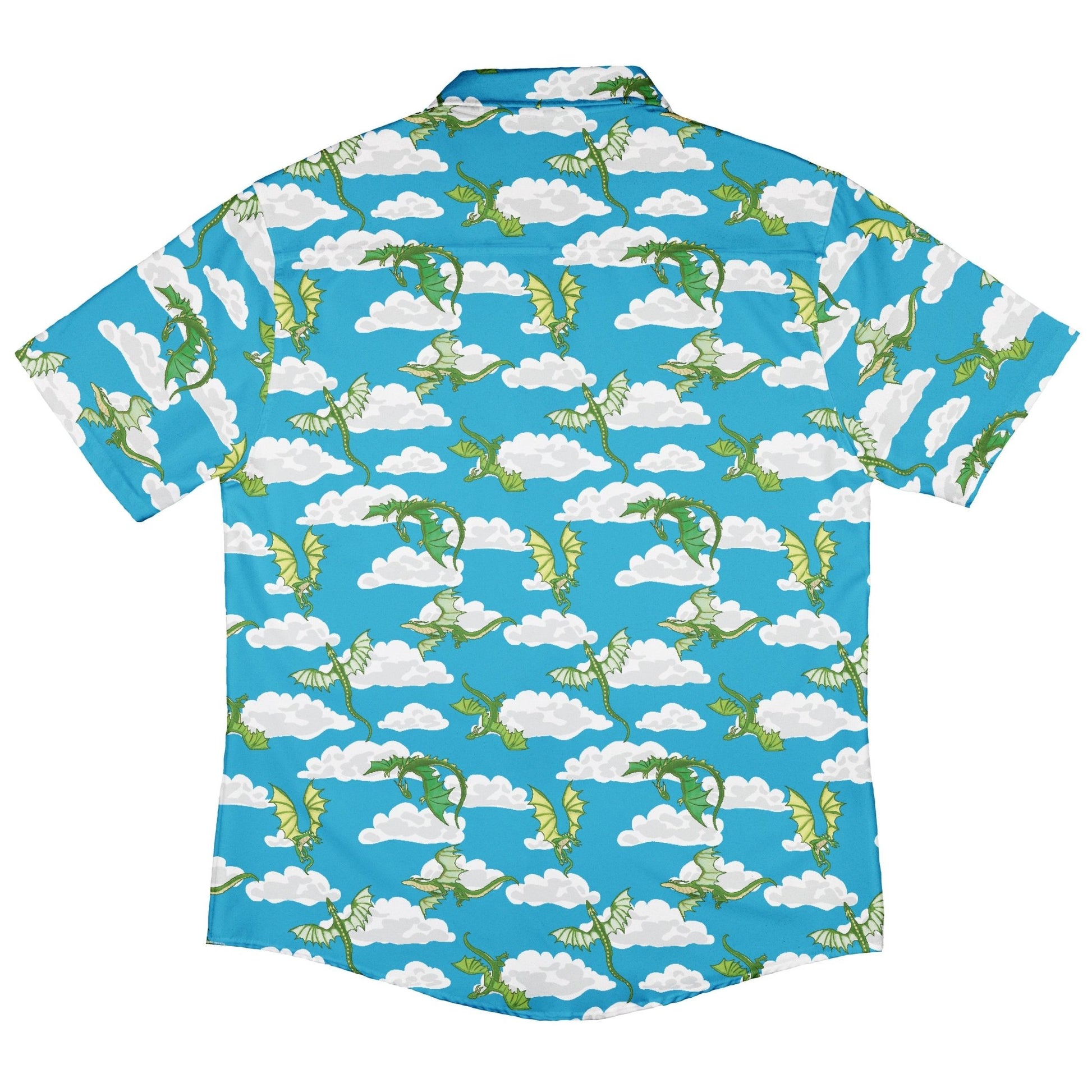 Pixel Dragon Video Game Sky Button Up Shirt Geek Nerd adult sizing Designs by Nathan fantasy prints