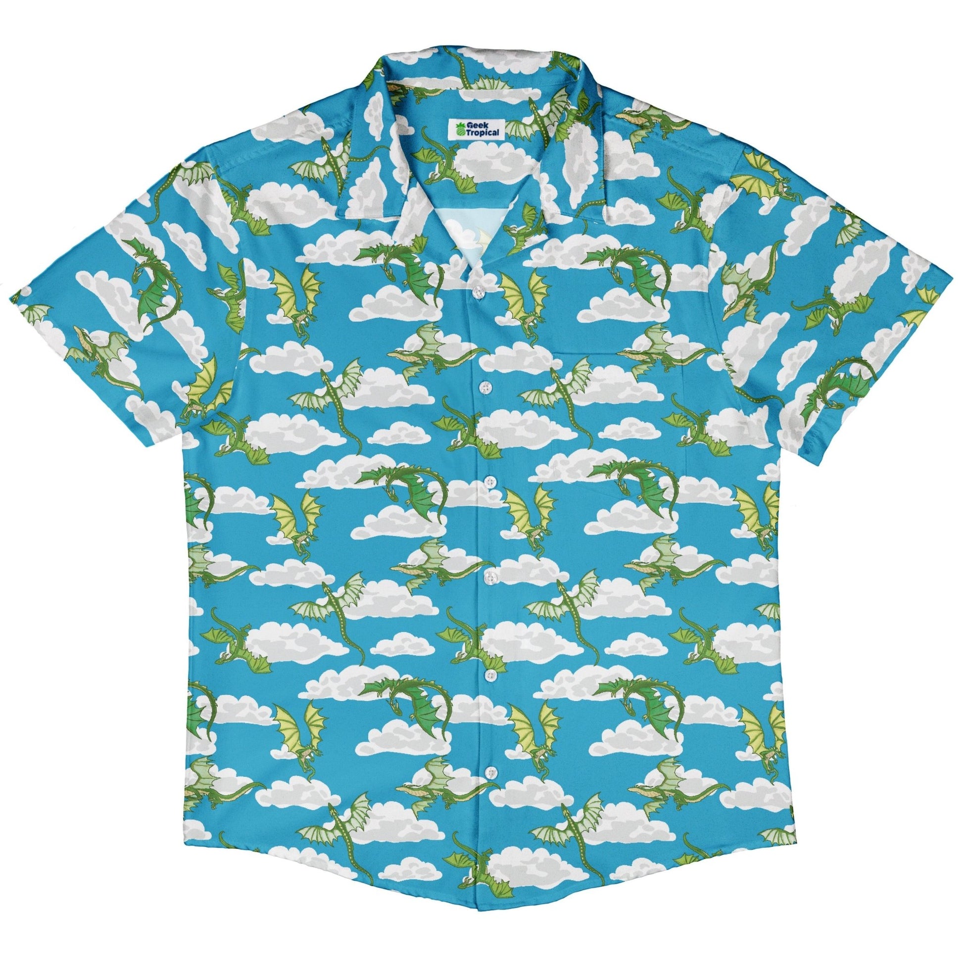 Pixel Dragon Video Game Sky Button Up Shirt Geek Nerd adult sizing Designs by Nathan fantasy prints