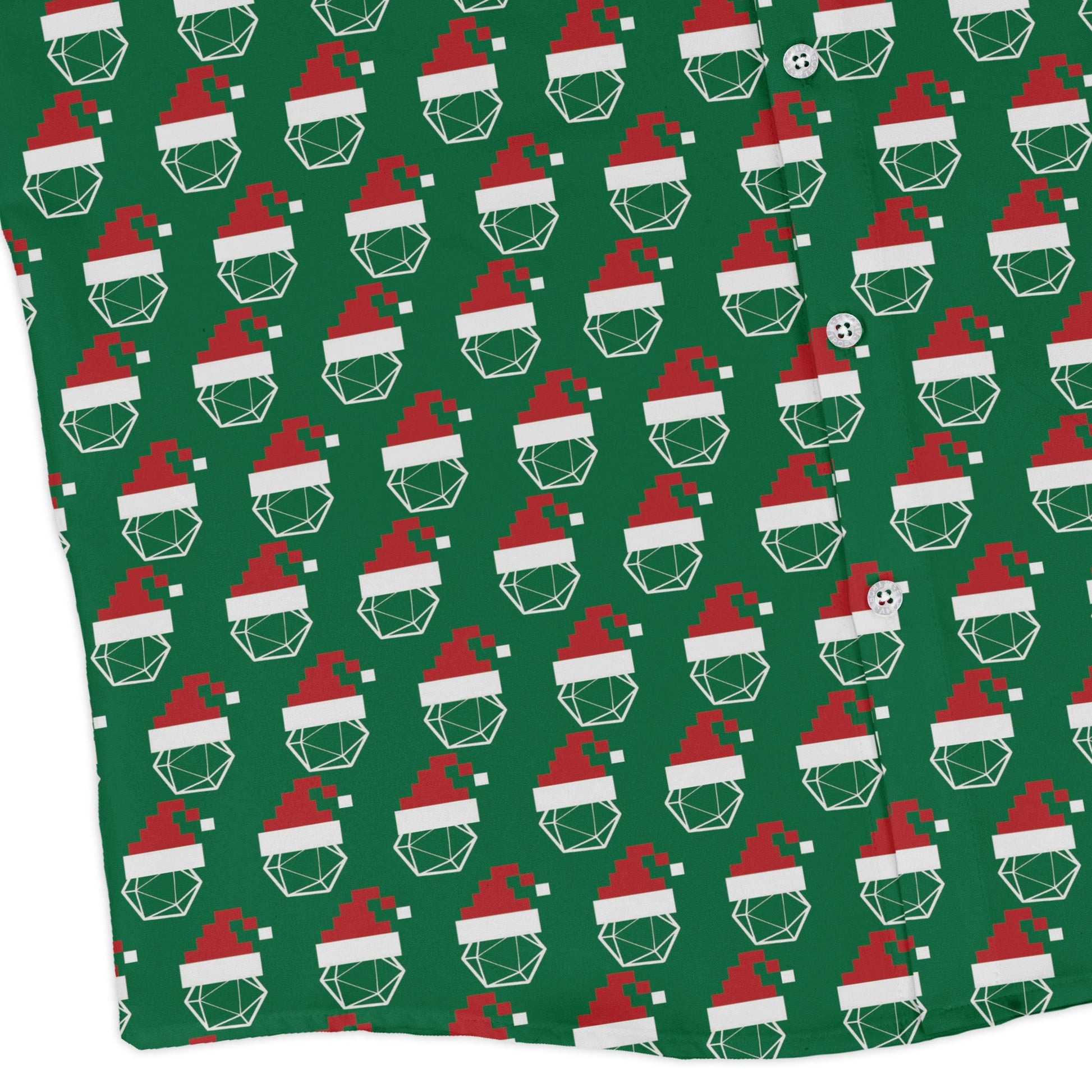 Pixel Santa Hats Dice Long Sleeve Button Up Shirt Geek Nerd adult sizing Christmas Print Design by Heather Davenport
